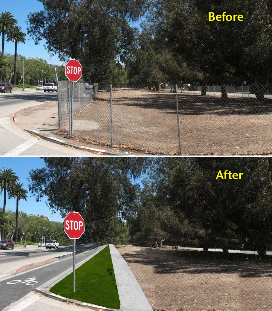 Visualization of a bike lane and active transportation corridor on Santa Monica Boulevard