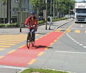 Colored bike lane and intersection