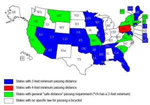 Safe passing states map via National Conference of State Legislatures
