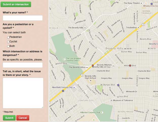 KPCC Dangerous Intersections interactive map Beverly Hills section