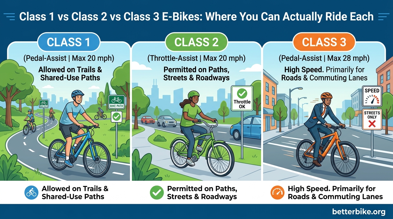 Class 1 vs Class 2 vs Class 3 E-Bikes Where You Can Actually Ride Each