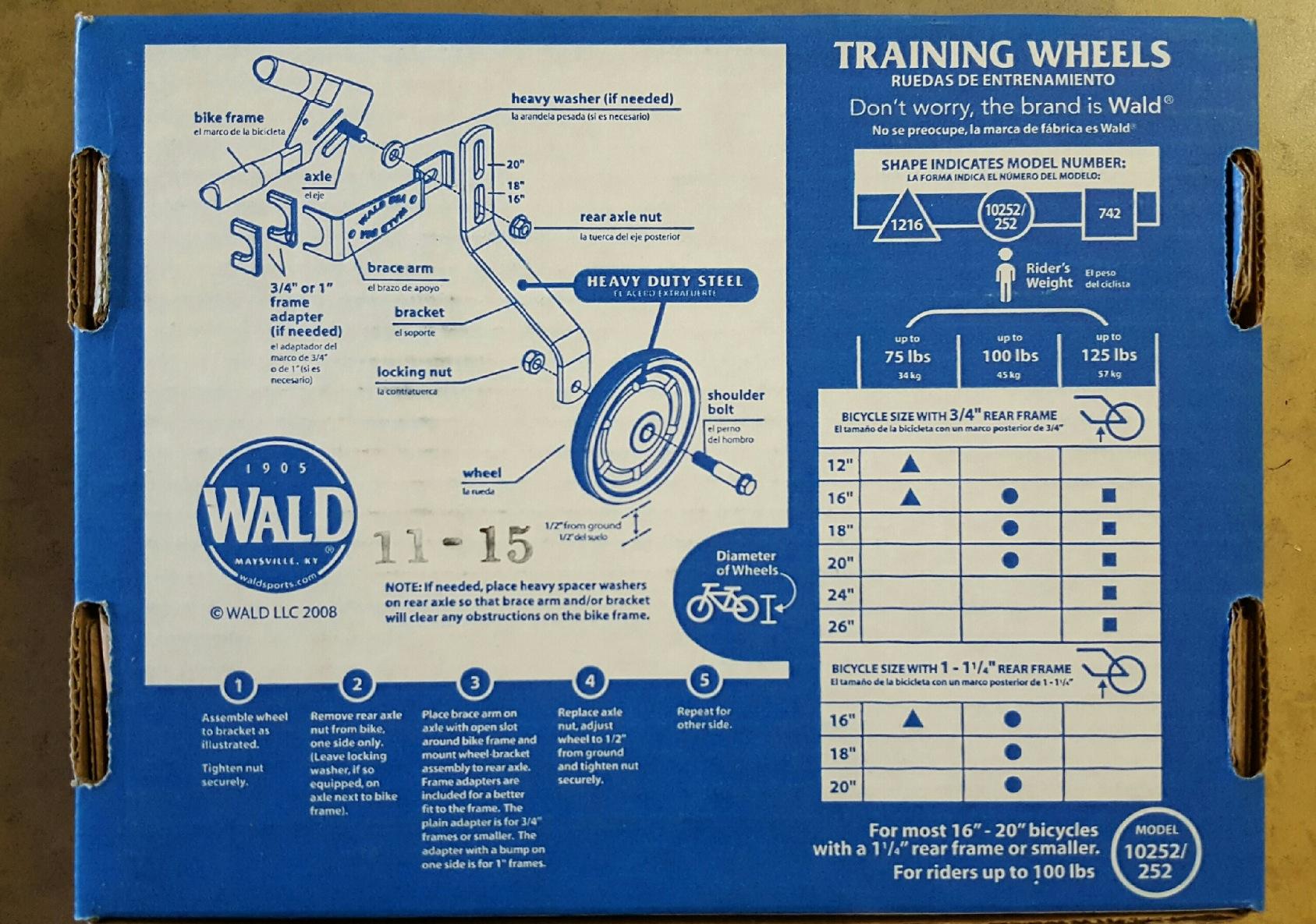 Wald W10252 Bicycle Training Wheels (16 to 20-Inch Wheels, .75 and 1-Inch Frame Tubes) customer photo 1