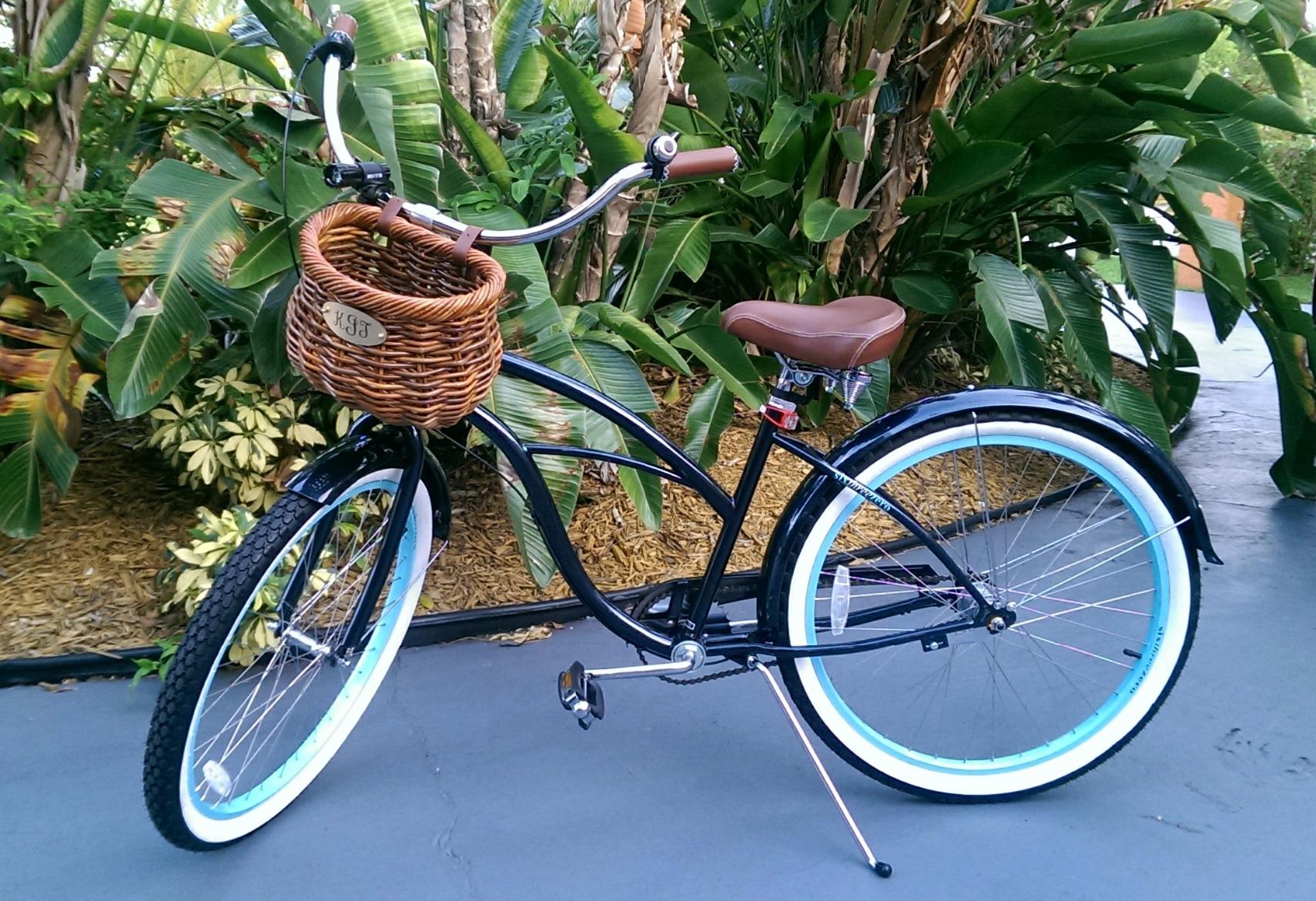 Nantucket Bike Basket Co. Cisco Beach Collection Classic Handlebar Bike Basket, Hand-Woven Rattan, Leather Straps, Natural Honey customer photo 2
