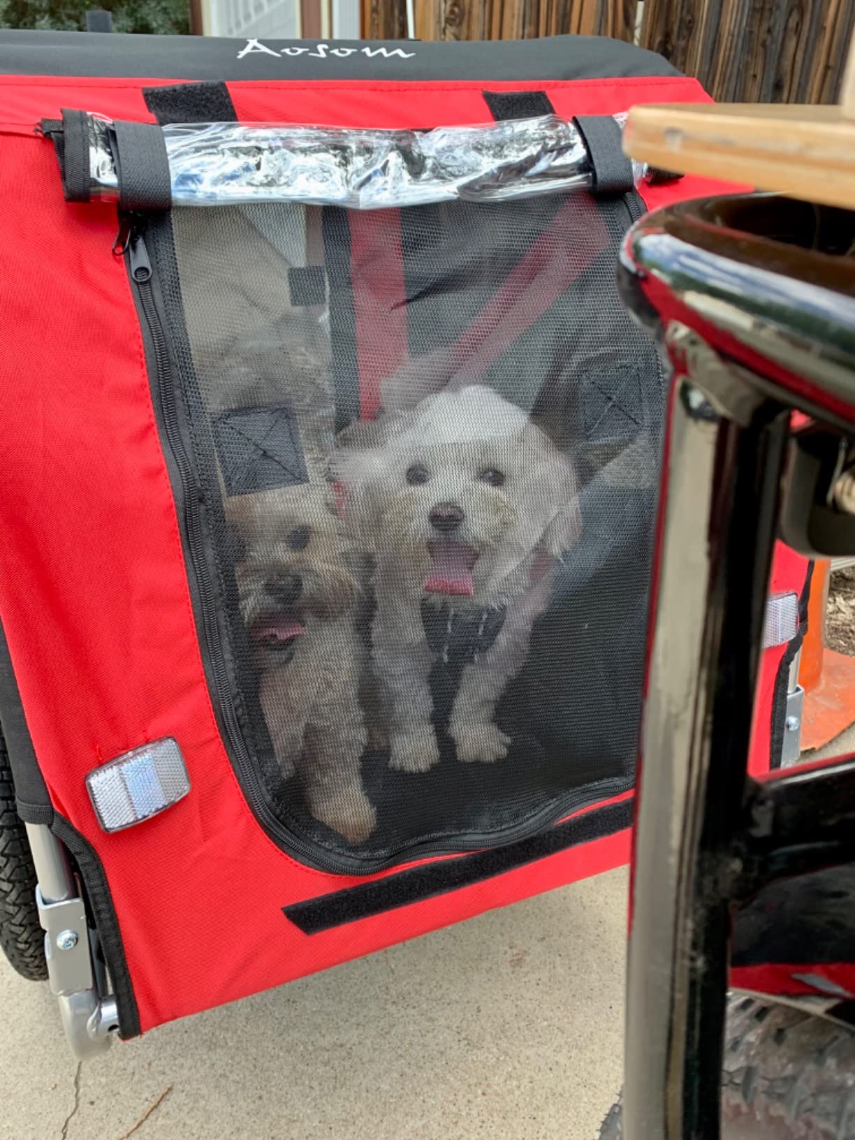 Aosom Dog Bike Trailer Pet Cart Bicycle Wagon Cargo Carrier Attachment for Travel with 3 Entrances Large Wheels for Off-Road & Mesh Screen customer photo 2
