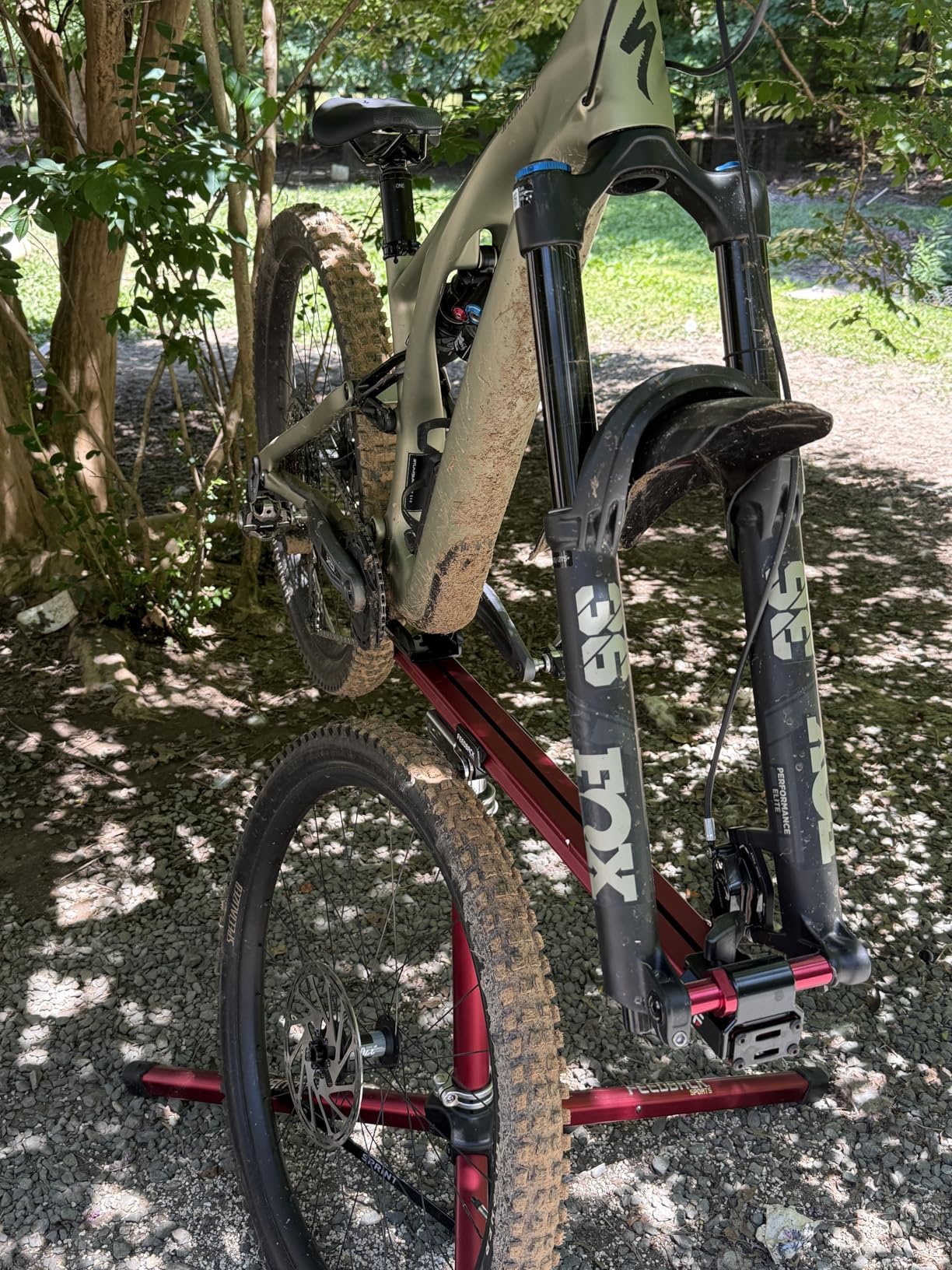 Feedback Sports Sprint Bike Repair Stand, Compact Bike Workstand, Red | Dropout-style mount locks bikes securely; 360-degree platform rotates for full access during precise service customer photo 2