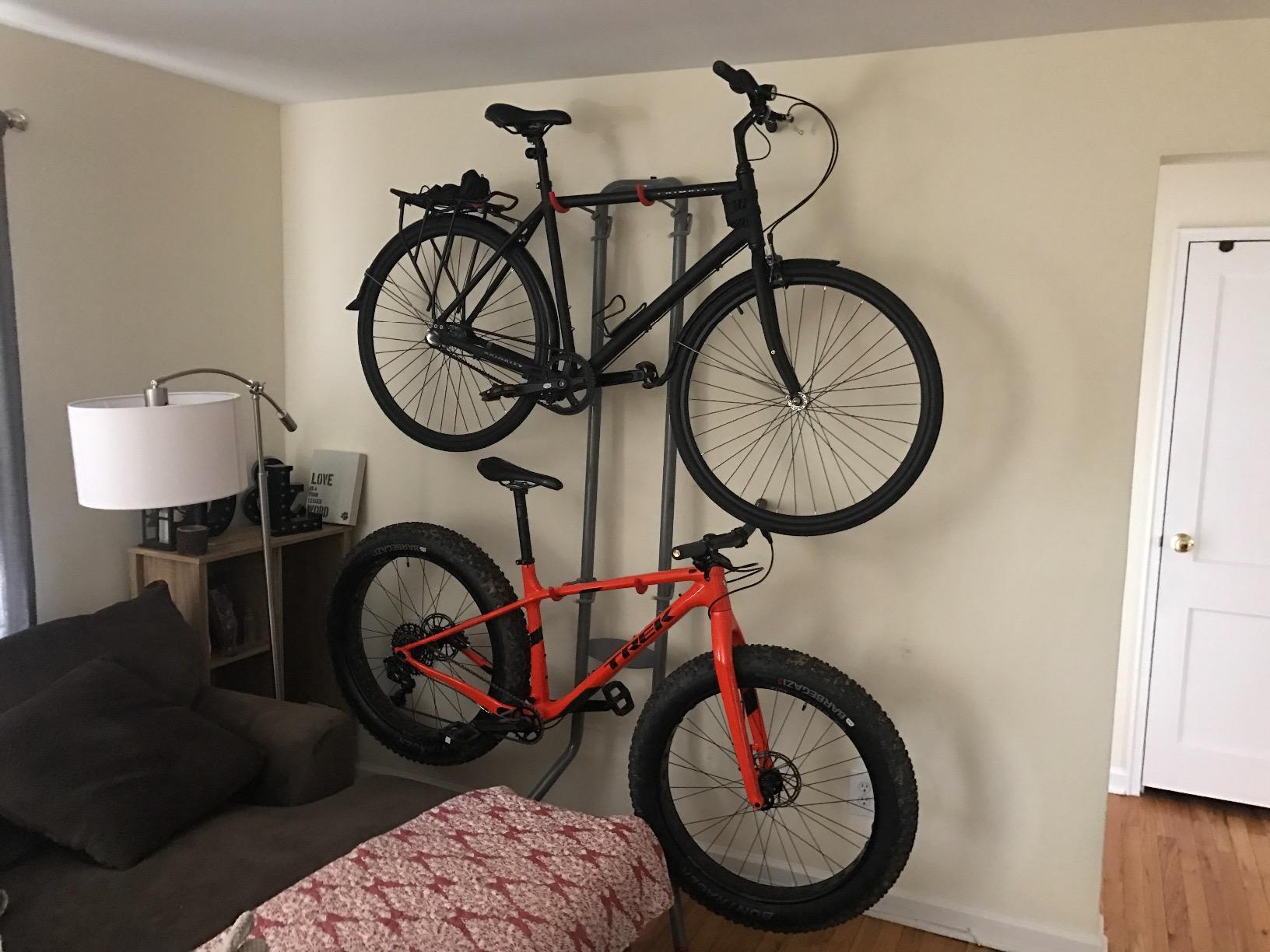 Rugged 2 Bike Rack for Garage & Home by Delta Cycle - No Drilling Required - Fully Adjustable Gravity Storage Rack for Any Style Bicycle - Leaning Wall Rack Holds Up to 100 lbs customer photo 2