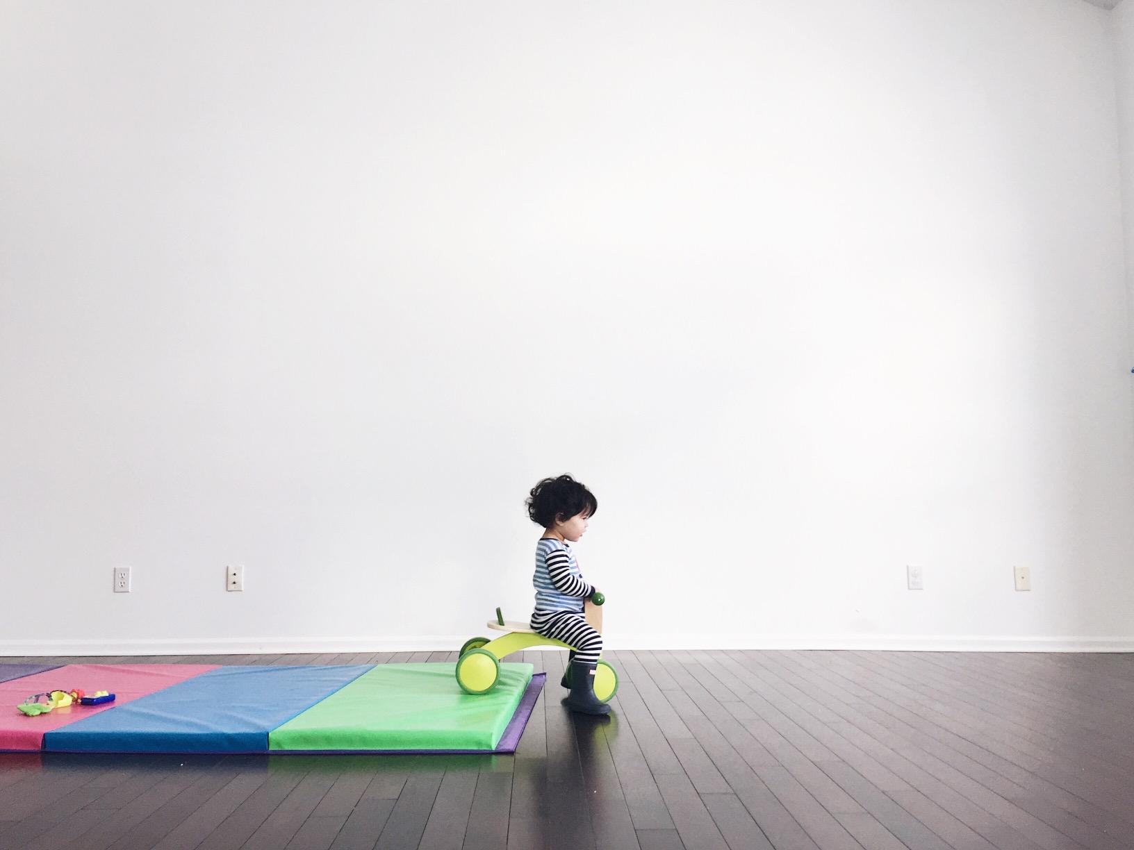 Hape Scoot Around Ride On Wood Bike | Award Winning Four Wheeled Wooden Push Balance Bike Toy for Toddlers with Rubberized Wheels, Bright Green customer photo 1