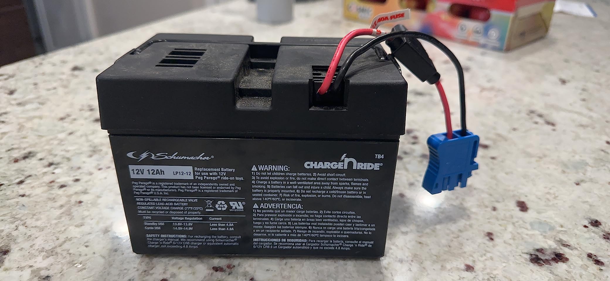 Schumacher Electric 12V Battery for Ride on Toys - TB4 12V 12 Amp Hours with Replaceable Fuse - Rechargeable 12V Ride On Replacement Battery for Peg Perego Vehicles - Safe & Easy to Use customer photo 1