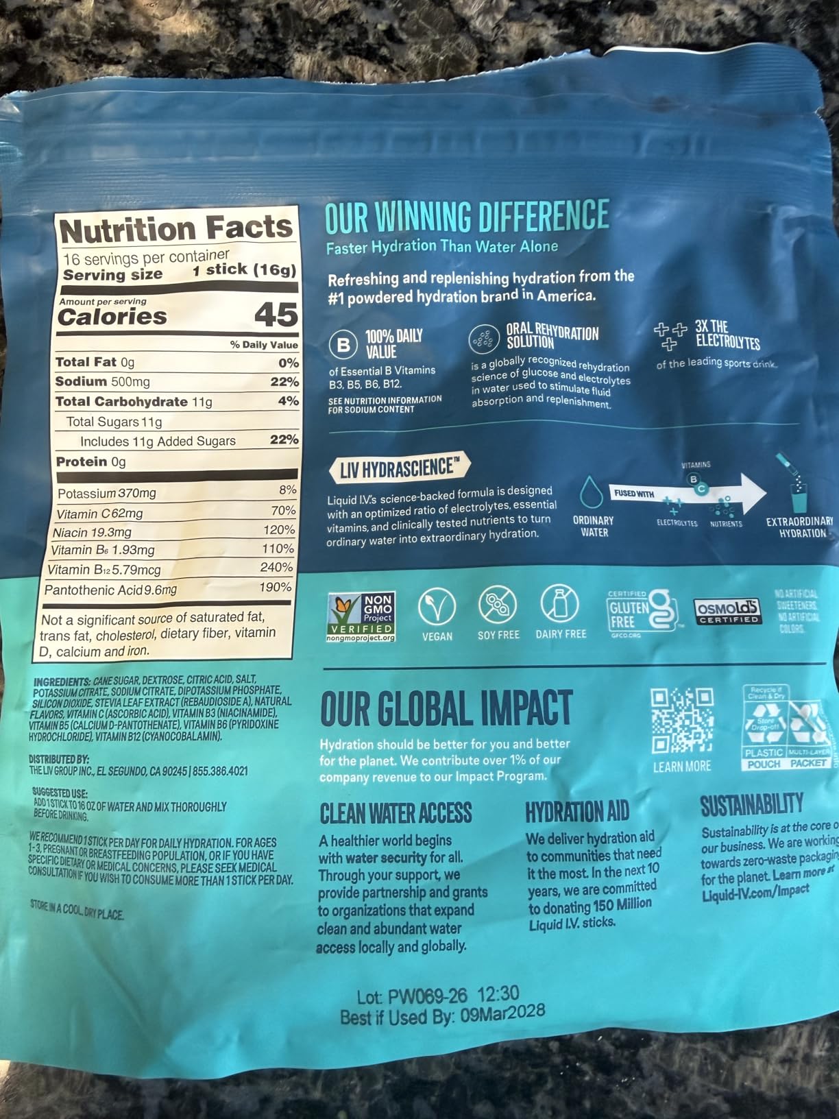 Liquid I.V. Hydration Electrolytes, Lemon Lime, 16 Count | Scientifically Formulated | Clinically Proven Hydration | No Artificial Sweeteners | Non-GMO | Vegan | Powder Drink Mix customer photo 2
