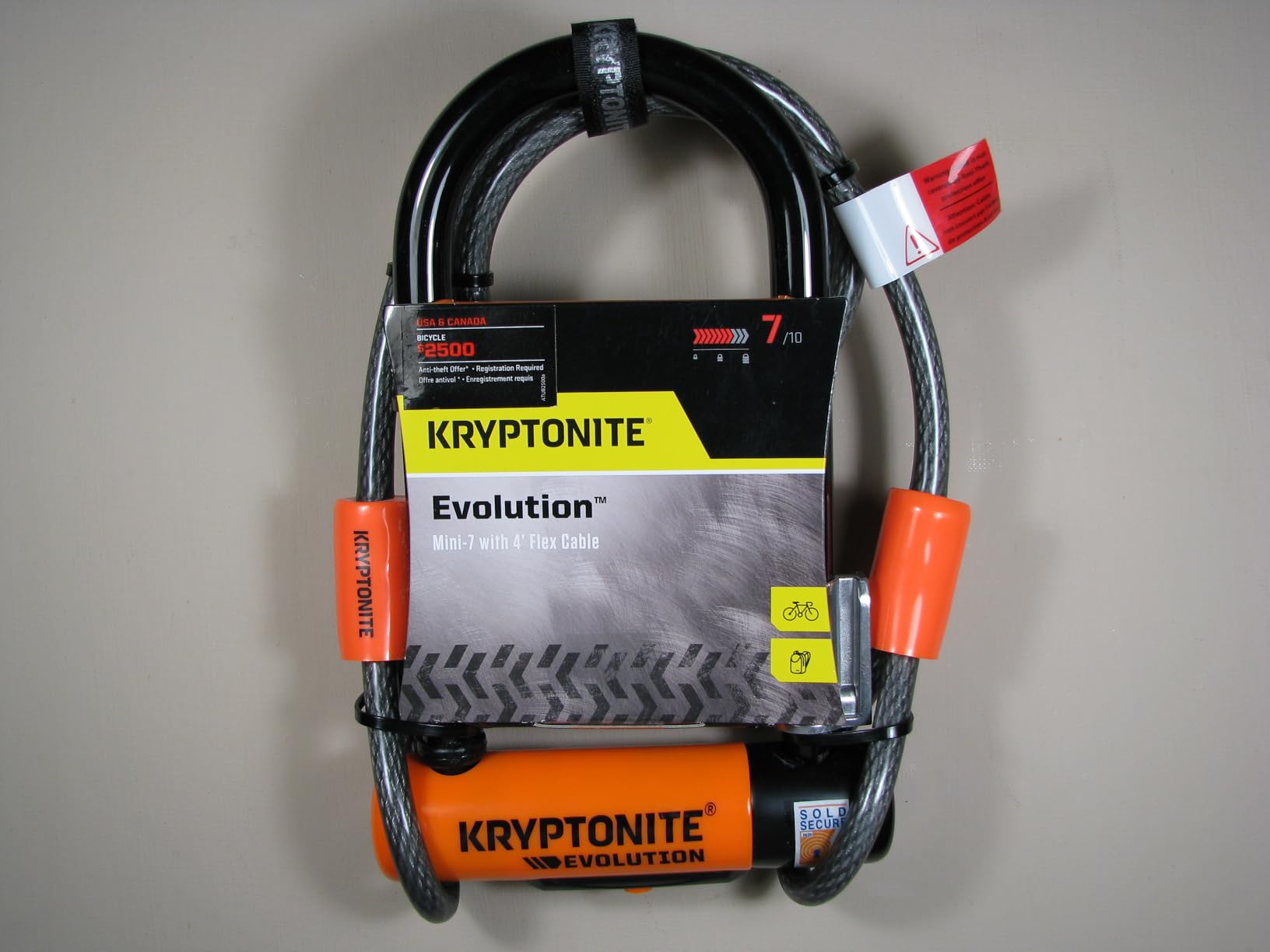 Kryptonite Evolution Mini-7 Bike U-Lock, 13mm Steel Shackle, 4 ft Cable customer photo 2