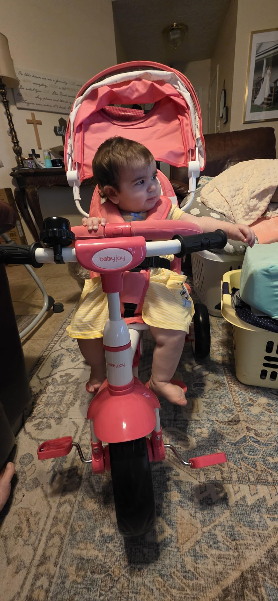 Costzon Tricycle for Toddlers, 6 in 1 Trike w/Parent Handle, Adjustable Canopy, Storage, Safety Harness & Wheel Brakes, Baby Push Tricycle Stroller for Kids Boys Girls Aged 9 Month-5 Years Old, Blue customer photo 2