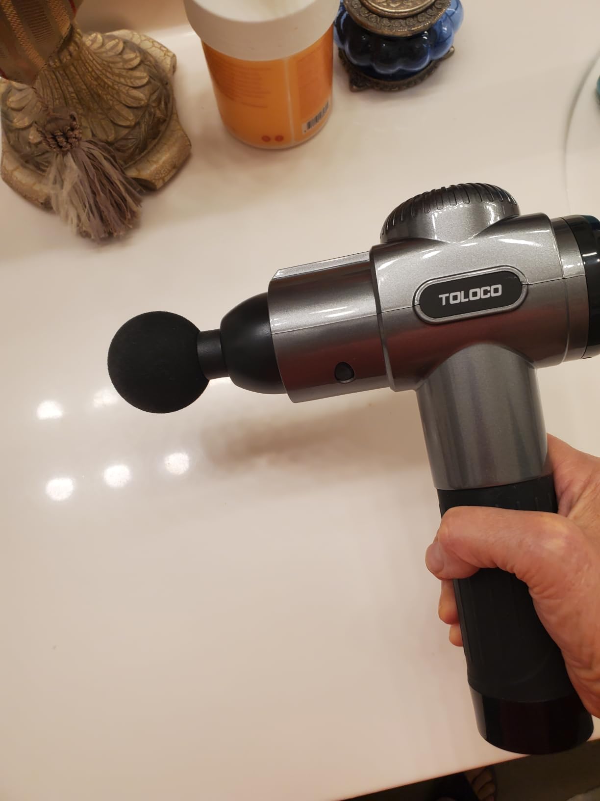 TOLOCO Massage Gun, Deep Tissue Back Massage for Athletes for Pain Relief, Percussion Massager with 10 Massages Heads & Silent Brushless Motor, Fathers Day Dad Gifts, Black customer photo 1
