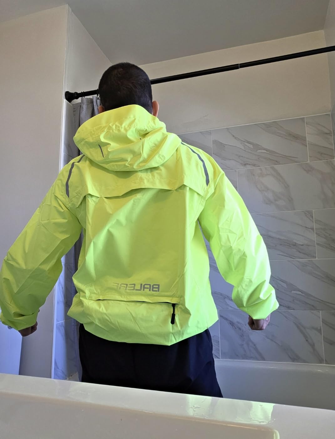 Men's Rain Jacket Waterproof Hood Lightweight Reflective Packable customer photo 2