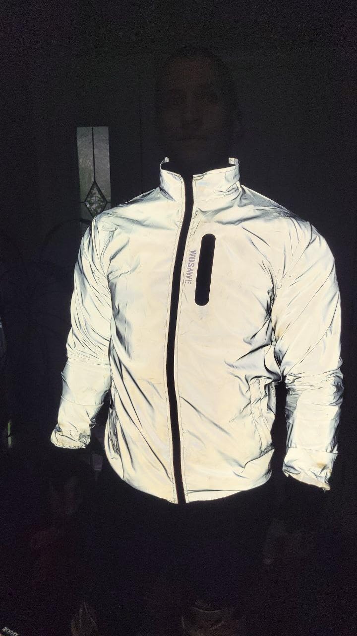 Men Reflective Jacket Night Glowing Bomber Jacket MTB Cycling Windbreaker Travel Sport Coat customer photo 1
