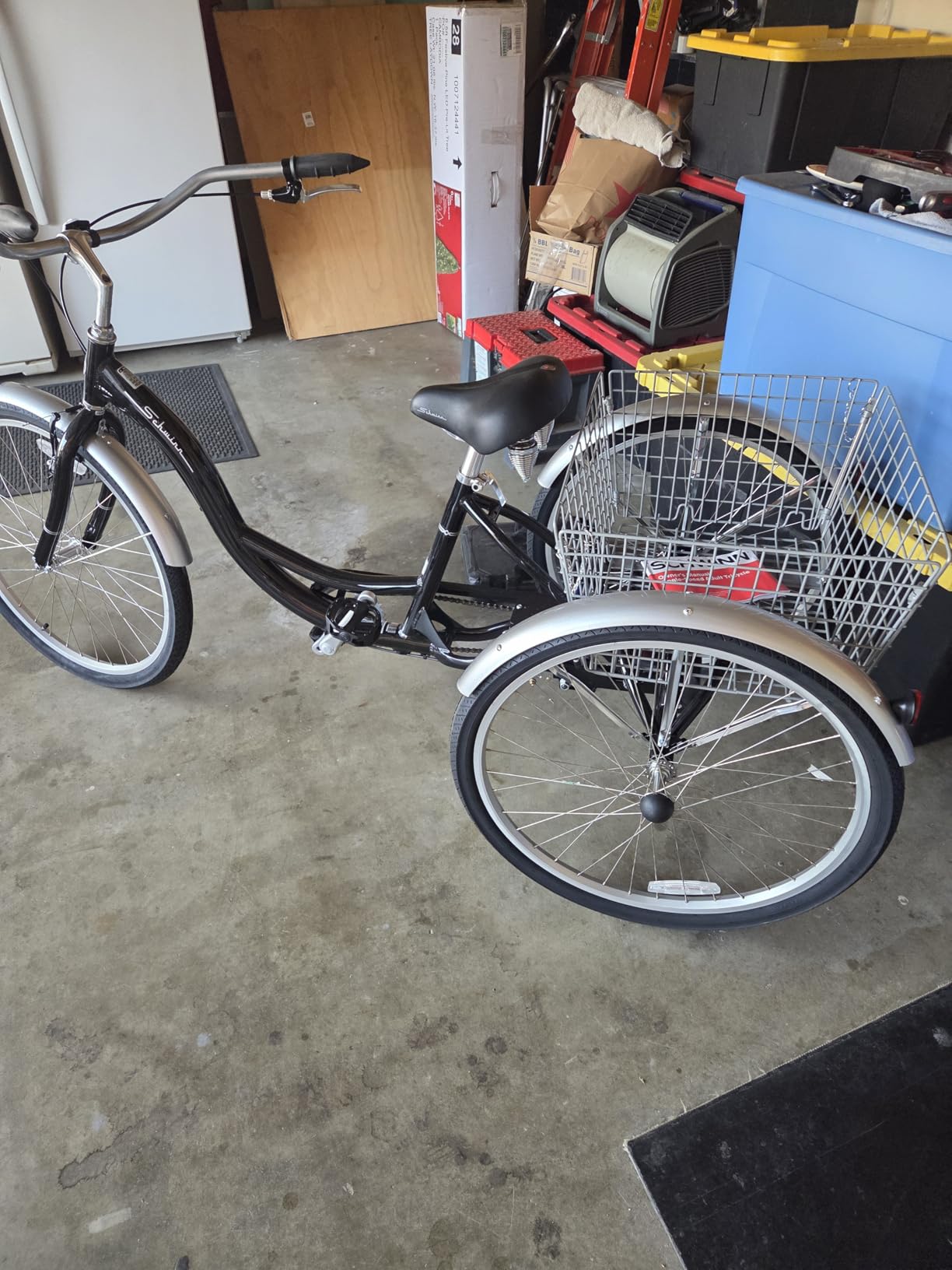 Schwinn Meridian Adult Tricycle, Single Speed, 26-Inch Wheels, Step-Through Aluminum Frame, Front and Rear Fenders, Rear Basket, Black customer photo 1