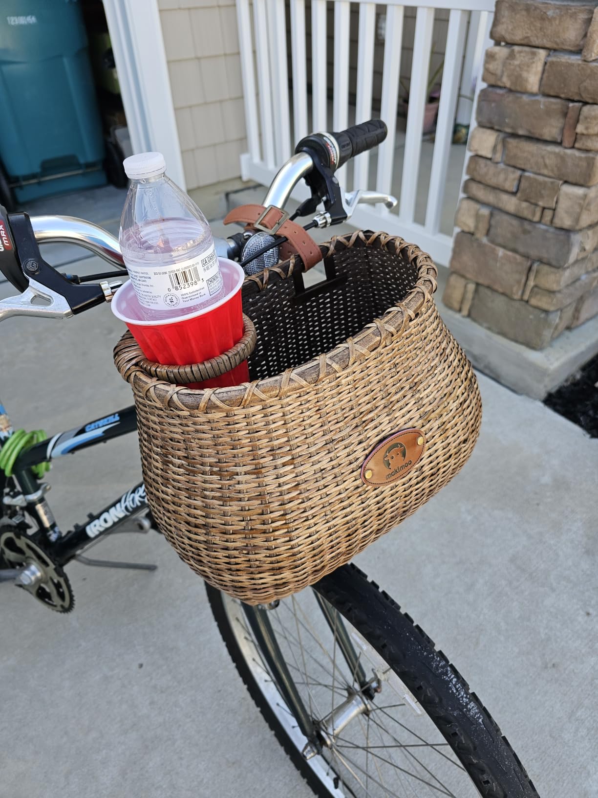 Bike Basket for Women's Beach Cruiser or Scooter The Original Wicker Bicycle Baskets with Built in Cup Holder for Front Handlebar-Classic Vintage Style Handmade Natural Rattan Wicker customer photo 1