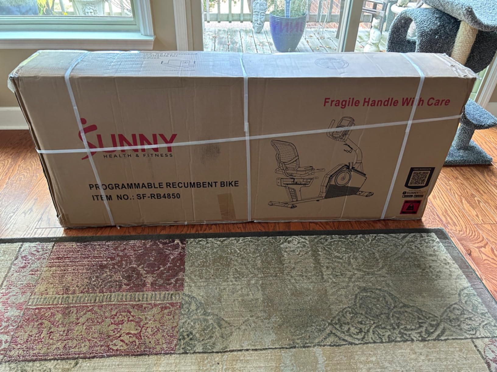 Sunny Health & Fitness Smart Recumbent Bike with Pulse Sensors, Home Cycling Workout Machine w/Cushion Seat & Mesh-Backrest, Free SunnyFit App Connection customer photo 2