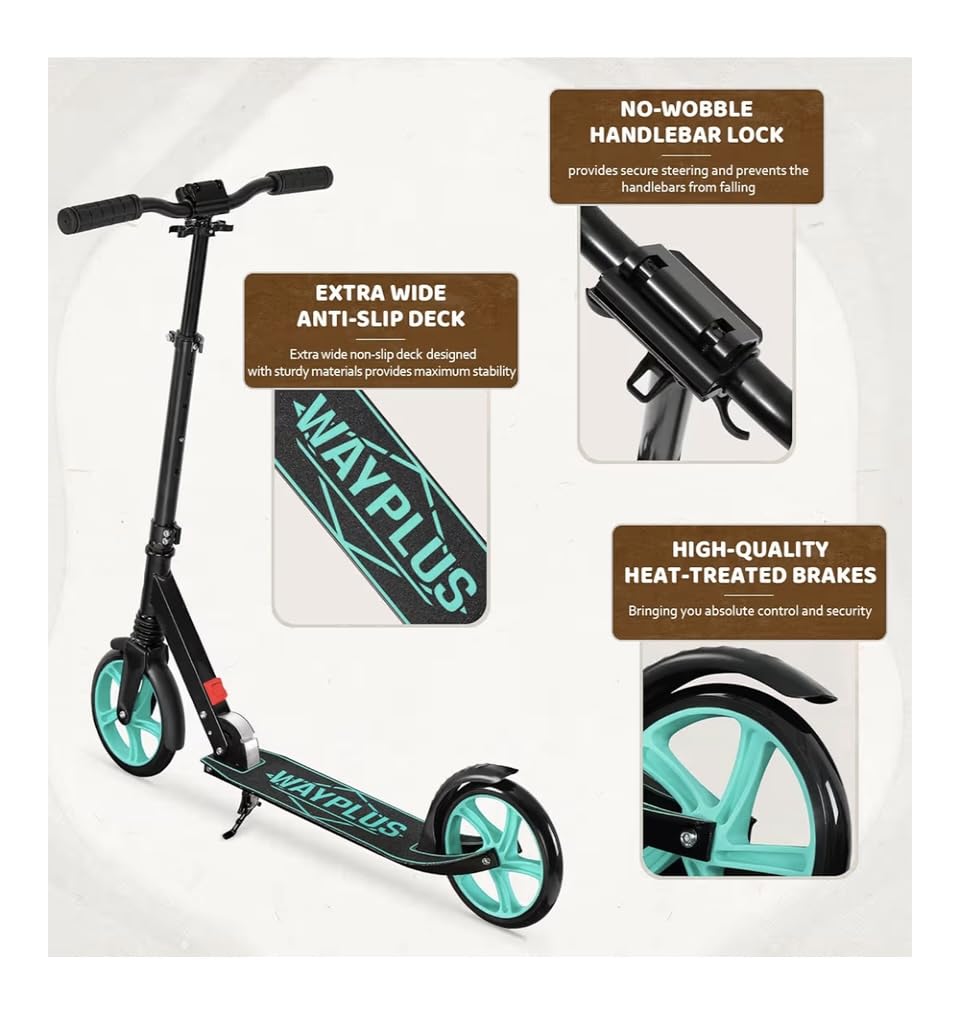 WAYPLUS KS1 Kick Scooter for Ages 6+,Kid,Teens & Adults.8 Big Wheels,240lb | One-button Fold, Lightweight, 4 Adjustable Height,Bearing ABEC9,20