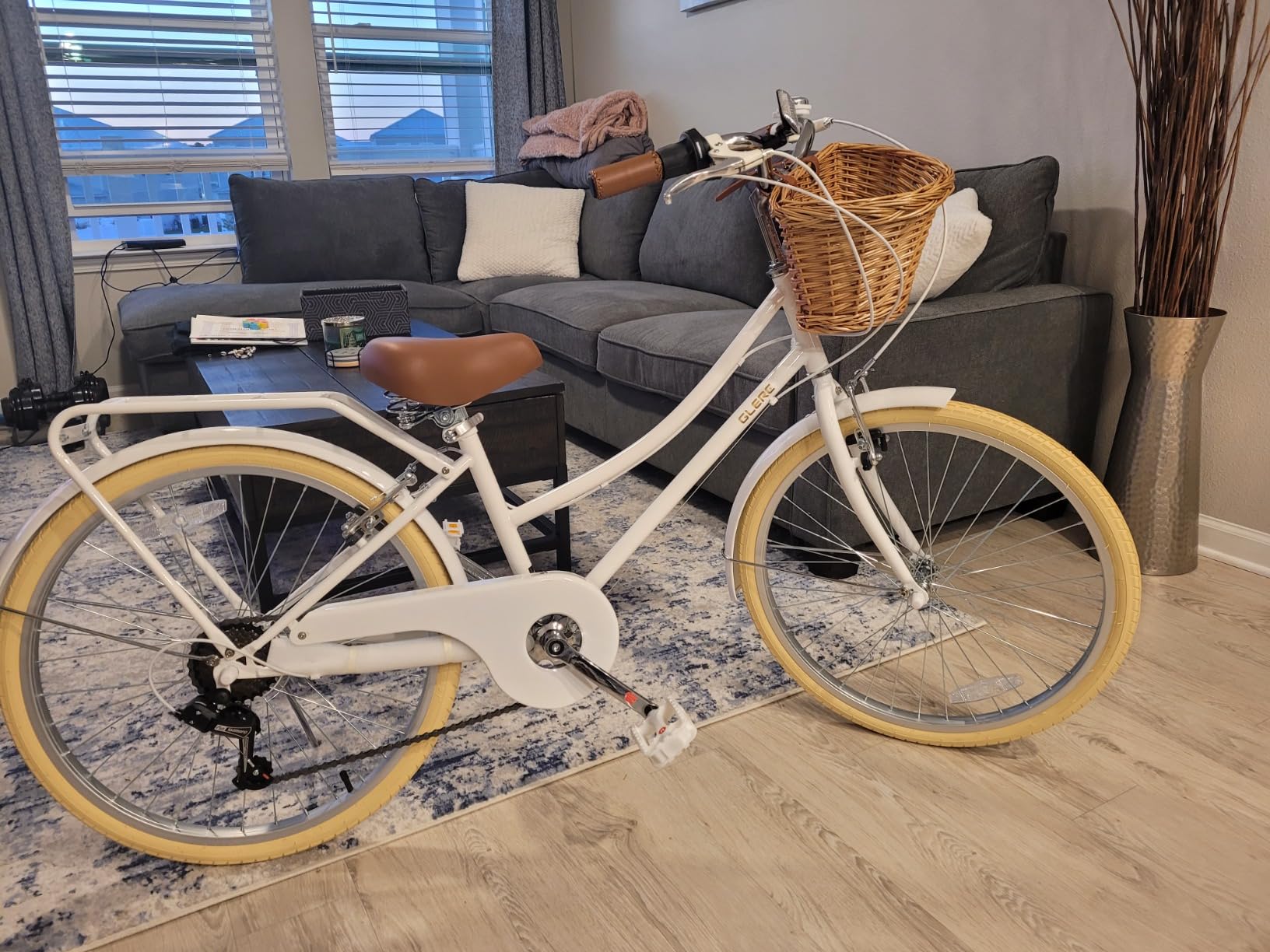 Glerc 20/24/26 Inch Beach Cruiser Bike, 6-Speed Hybrid City Bicycle for Girls Youth and Over 6 Years Old, Missy Bike with Wicker Basket & Lightweight customer photo 2