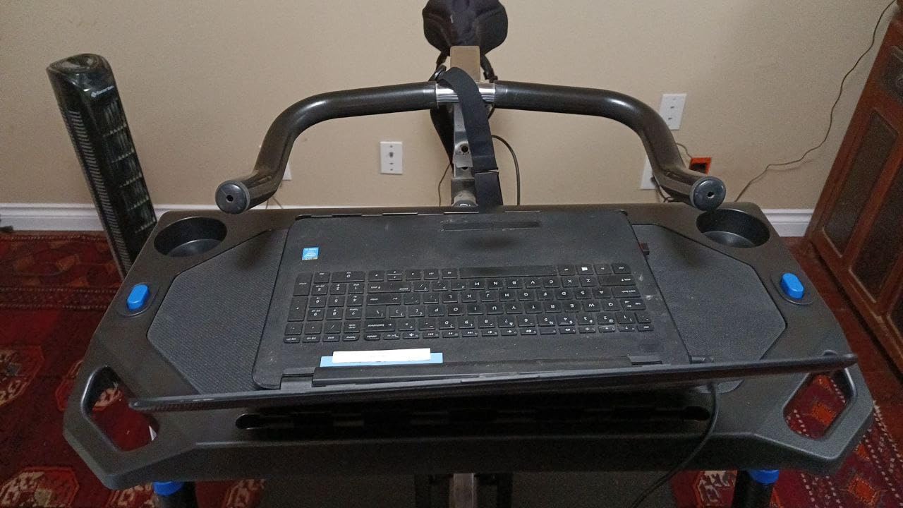 CXWXC Indoor Cycling Desk - Adjustable Height Bike Deak Laptop Stand Non-Slip Surface - Portable Bike Trainer Fitness Desk with Lockable Wheels customer photo 2