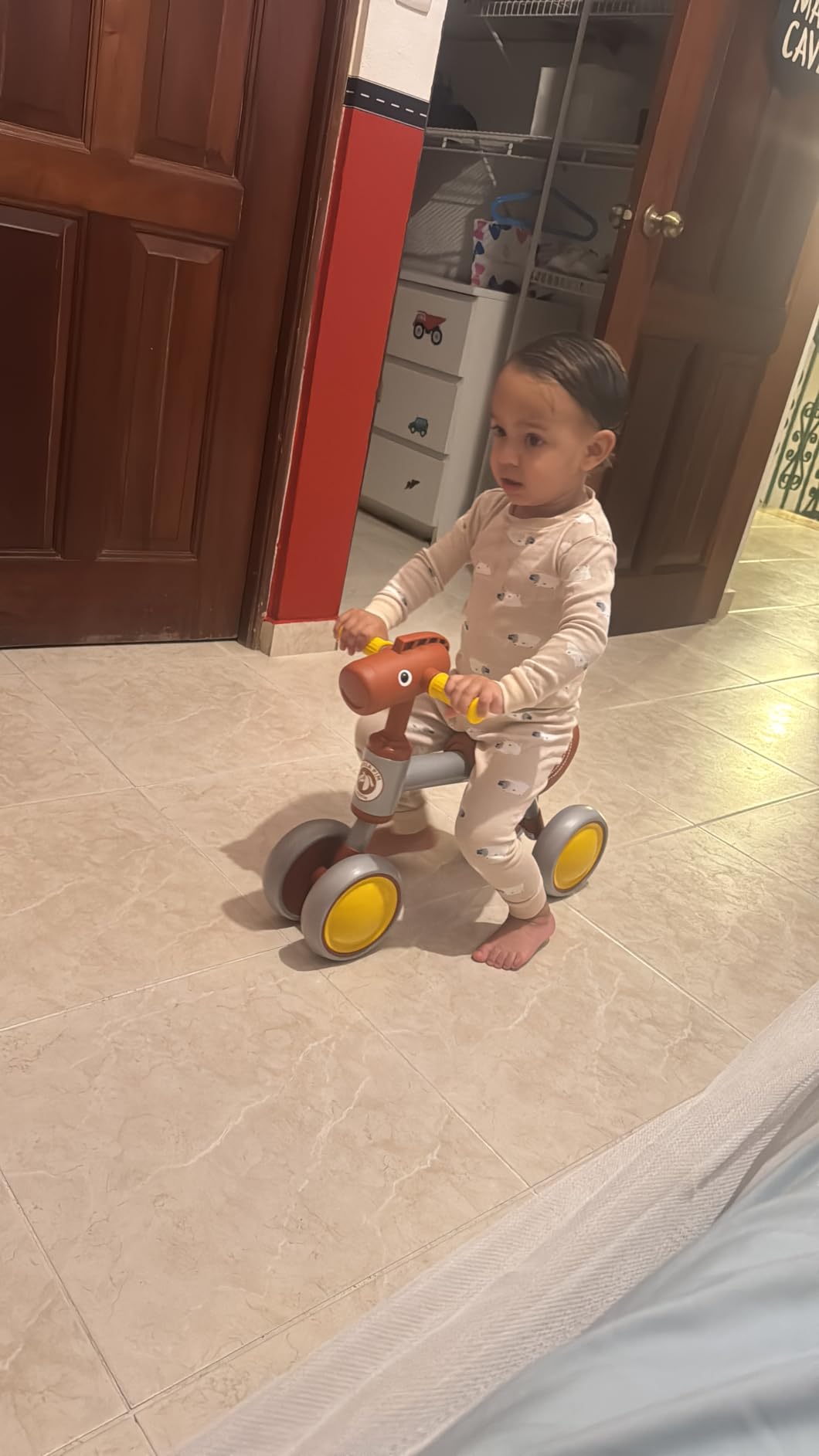 Baby Balance Bike for 1-2 Year Old Boy Girl, 4 Wheels No Pedal Toddler Bike | Unique Horse Design Baby Bike for 12-24 Months, 1+ Years Boys & Girls First Birthday Gifts customer photo 1