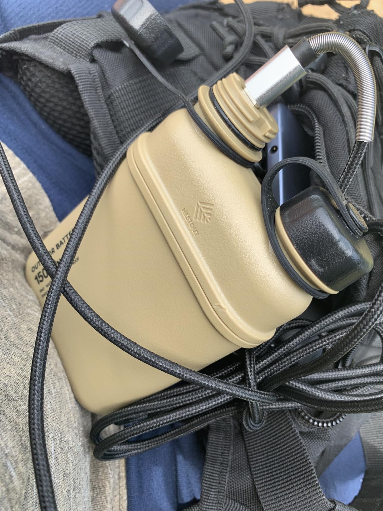 ELECOM NESTOUT Rugged Power Bank, 15000mAh Outdoor Charger, 32W USB C Fast Charging PD, Waterproof IP67, Heavy Duty Shockproof, Tactical Battery Pack for iPhone Tablet Hiking Camping Survival (Beige) customer photo 1