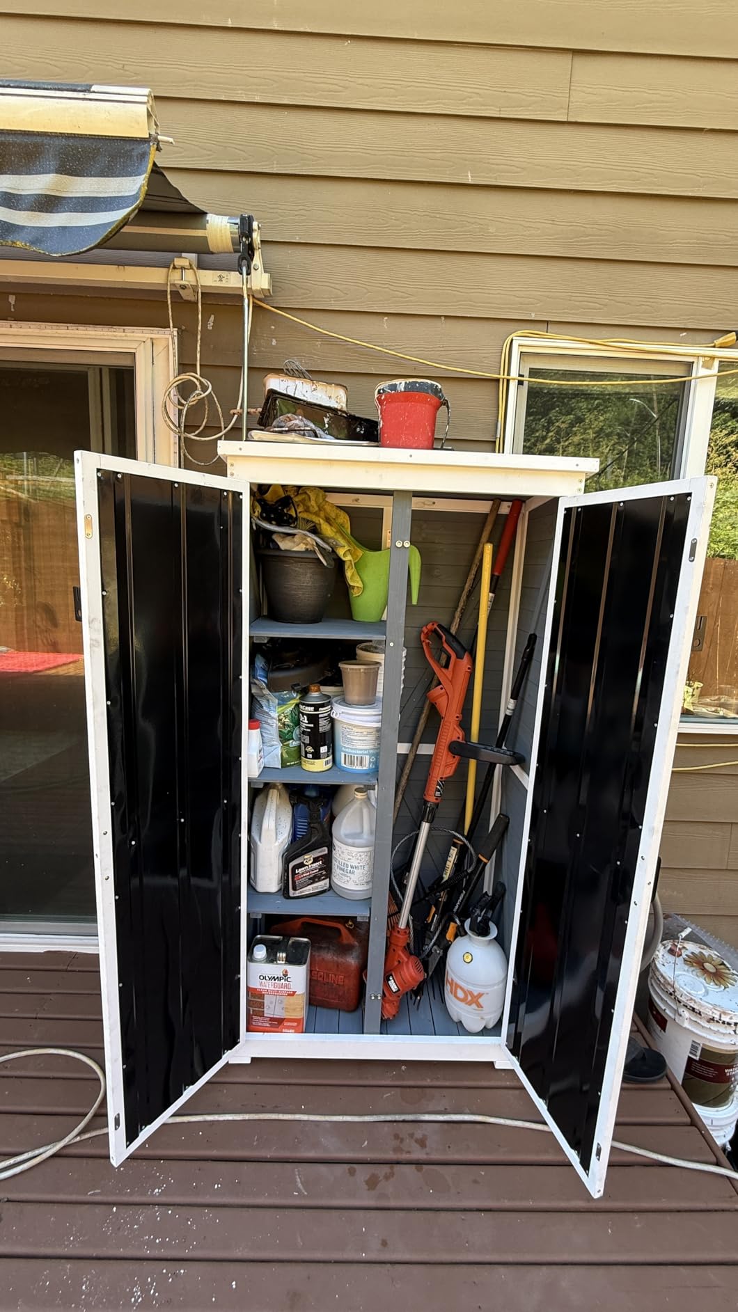 GDLF Outdoor Storage Cabinet, Wood & Metal Garden Shed, Tall Tool Organizer | 66