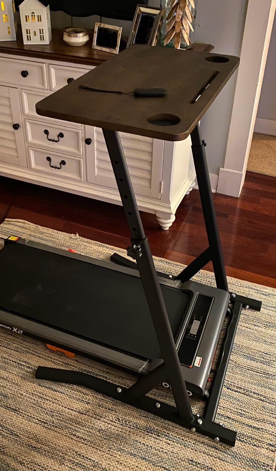SELEWARE Indoor Cycling Desk Height Adjustable Bike Desk Workstation Standing Desk Wooden Laptop Desk Portable Bike Trainer Fitness Desk with Lockable Wheels for Indoor Cycling Treadmill & Office Use customer photo 1