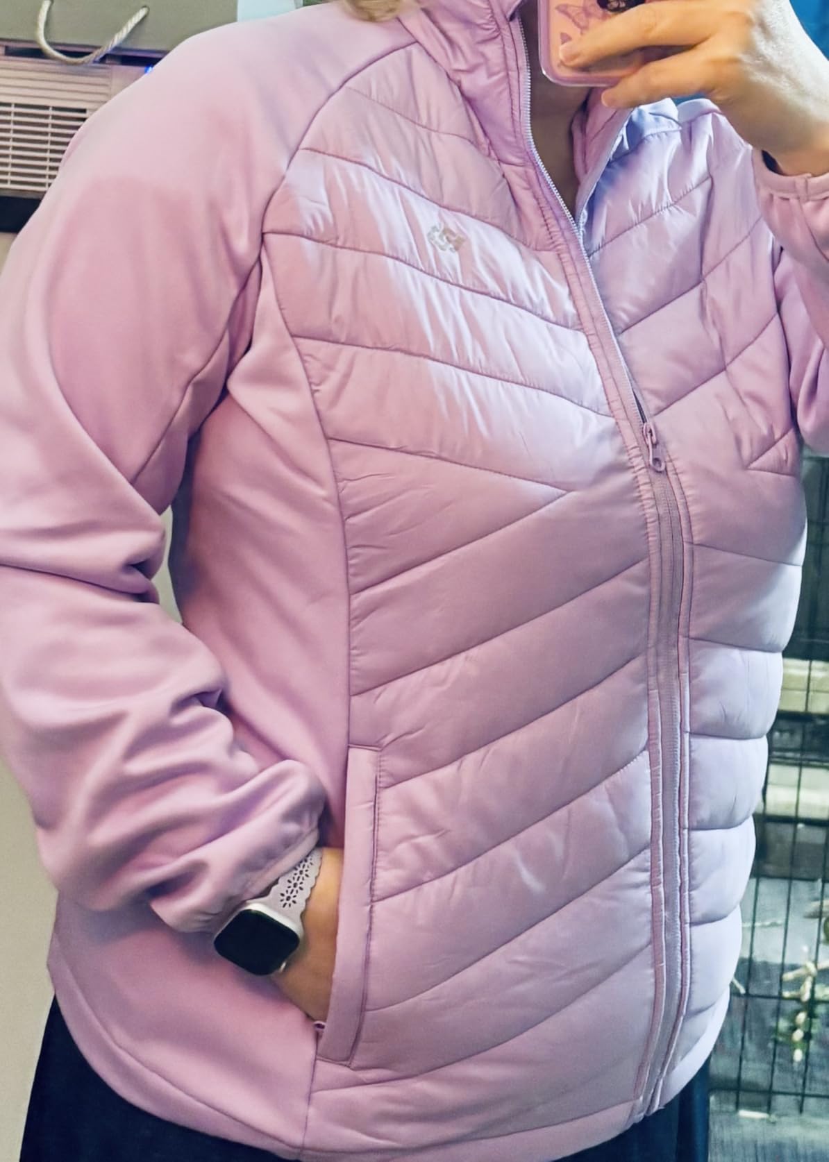 Women's Lightweight Insulated Hiking Jacket Fleece Lined Thermal Hybrid Softshell Full Zip Winter Fall Running Coat customer photo 2