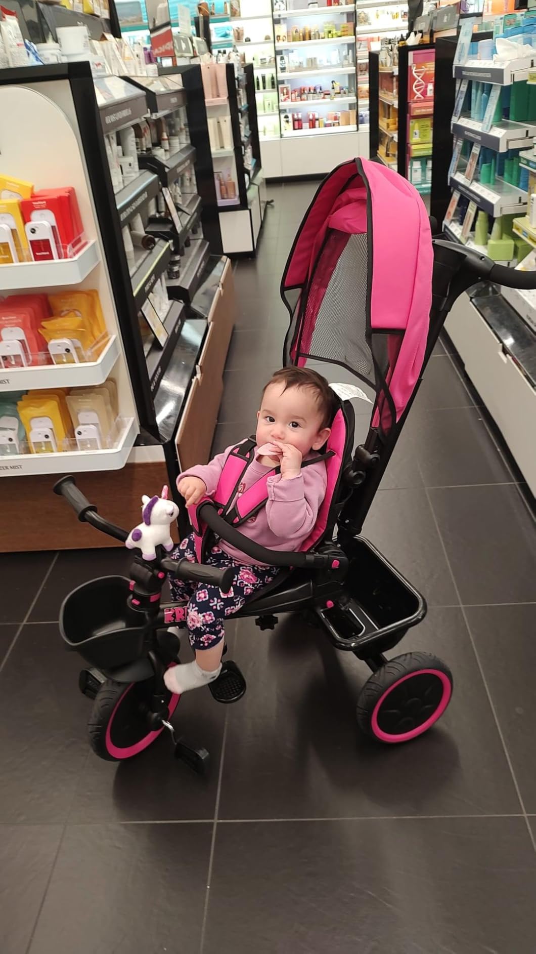 KRIDDO 7-in-1 Push Tricycle w/Parent Steering Handle, Ages 1.5 to 5 Years | Rotatable Seat, Cup Holder, Toddler Tricycle with Retractable Canopy, Detachable Guardrail, Footrest & Safety Harness customer photo 1