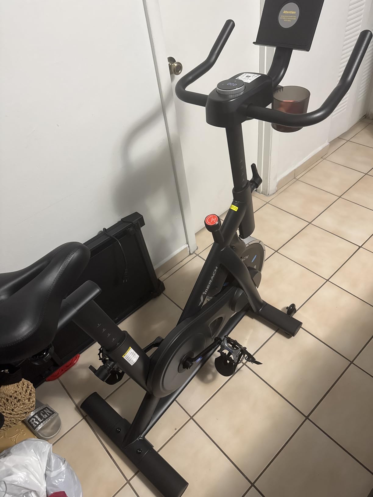 MERACH Exercise Bike, Magnetic Friction Stationary Bike for Home with APP | Low Noise Indoor Cycling Bike with 300lbs Weight Capacity, Adjustable Seat & Handlebars, Fitness Courses for Weight Loss customer photo 2