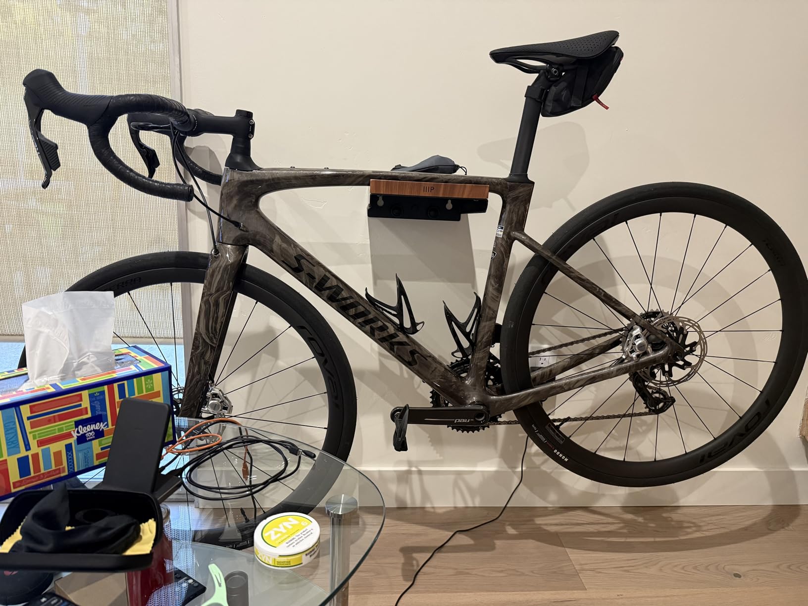 Monoprice On-Wall Bike Storage Mount and Display Rack with Open Walnut Top Shelf, Compact Sturdy Design Bike Storage, Bicycle Hanger customer photo 1