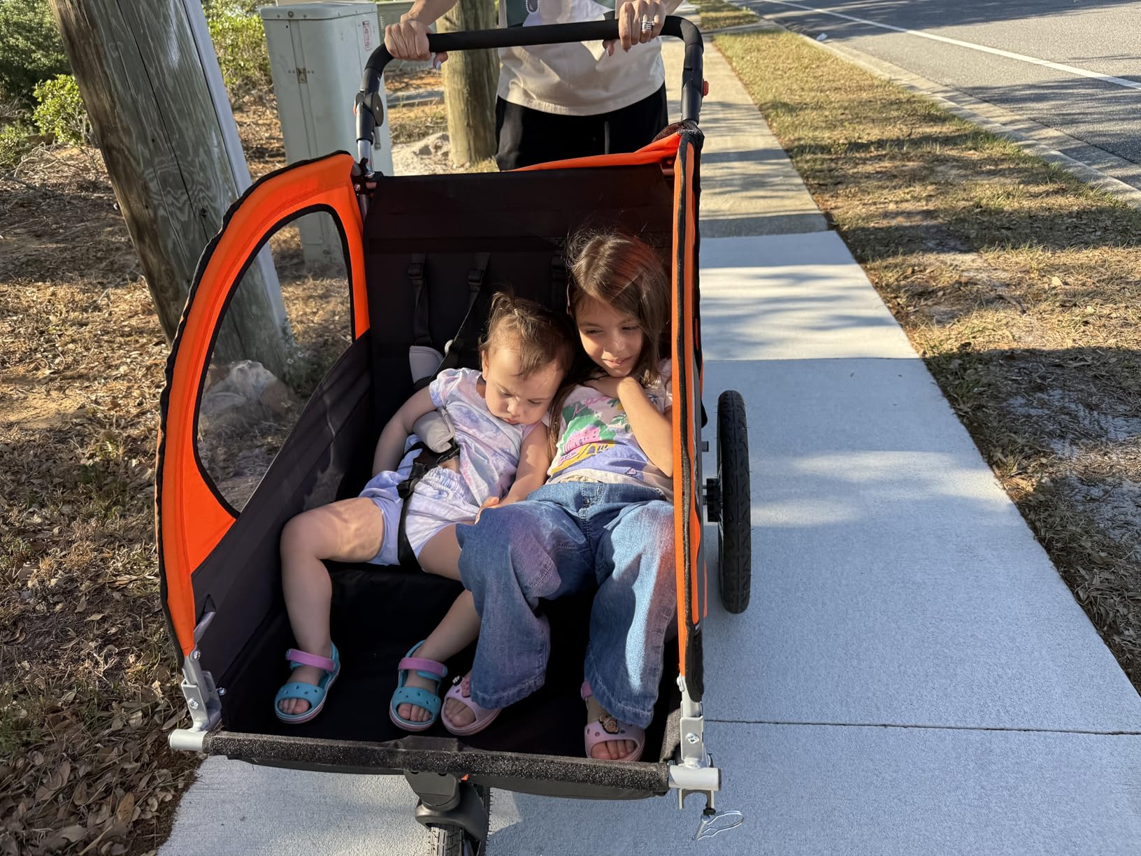 VEVOR Bike Trailer for Toddlers Kids, Single & Double Seat Options, 2-in-1 Canopy Carrier Converts to Stroller, Tow Behind Foldable Child Bicycle Trailer with Universal Coupler customer photo 2