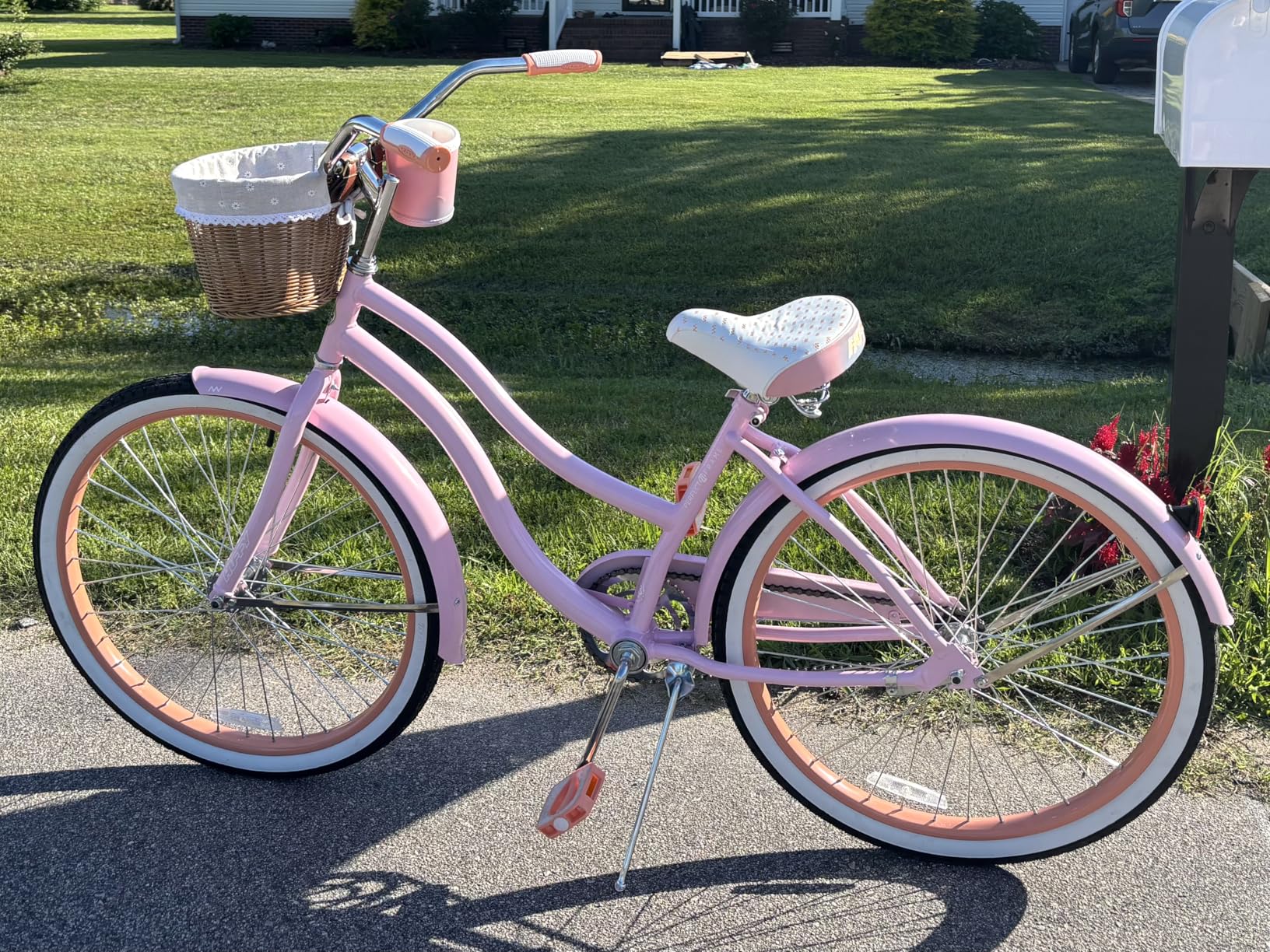 CXWXC Bike Basket - Front Bicycle Bike Basket for Girls Women - Handmade Woven Wicker Bike Baskets with Liner Detachable, Adjustable PU Straps customer photo 2