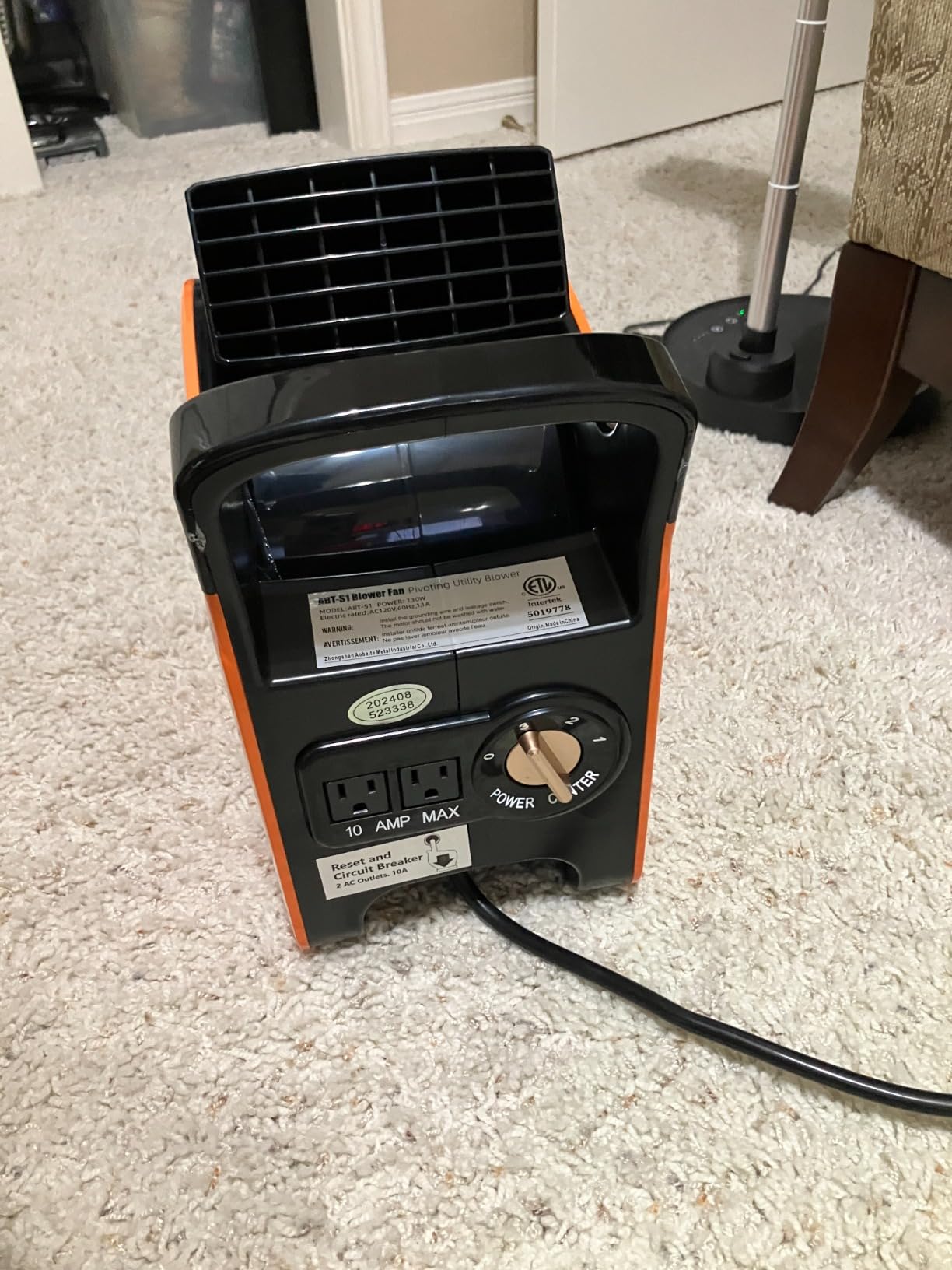 Portable Blower Fan for Home: High Velocity Floor Fans for Cooling and Drying - Air Mover with 185 Degree Rotating for Bedroom, Garage, Shop and Gym, 3 Speeds Utility Fan with 2 AC Outlets, Black customer photo 1