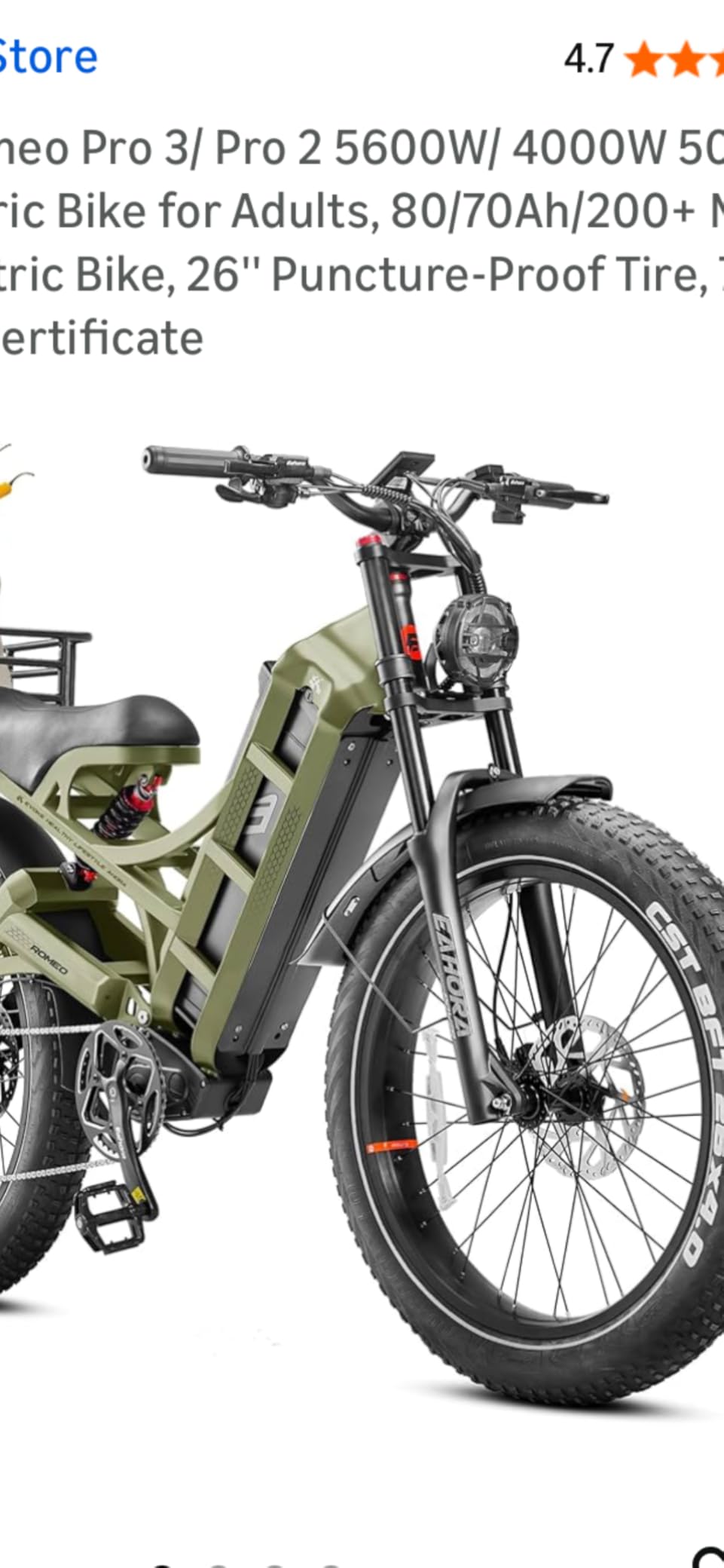 eAhora 2026 Romeo Pro 3 6000W 52Mph High-Torque Ebike, 60V 80Ah 300 Mile Long Range Electric Bike for Adults, Adjustable Air Suspension, 26'' Puncture-Proof Tire, UL 2849 Certified by TÜV customer photo 2