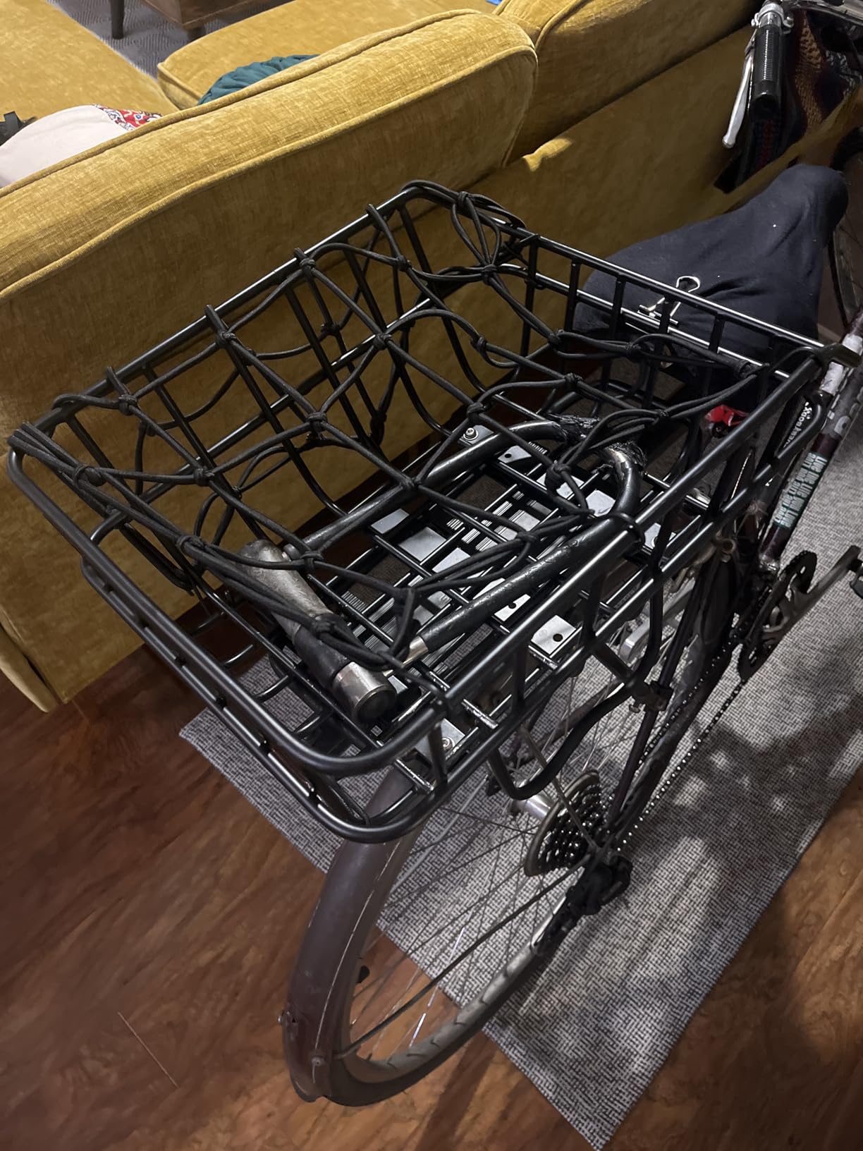 CXWXC Rear Bike Basket - Bicycle Rear Basket with Cargo Net and Waterproof Cover - Rear Mount Aluminium Bike Basket Large Capacity customer photo 2