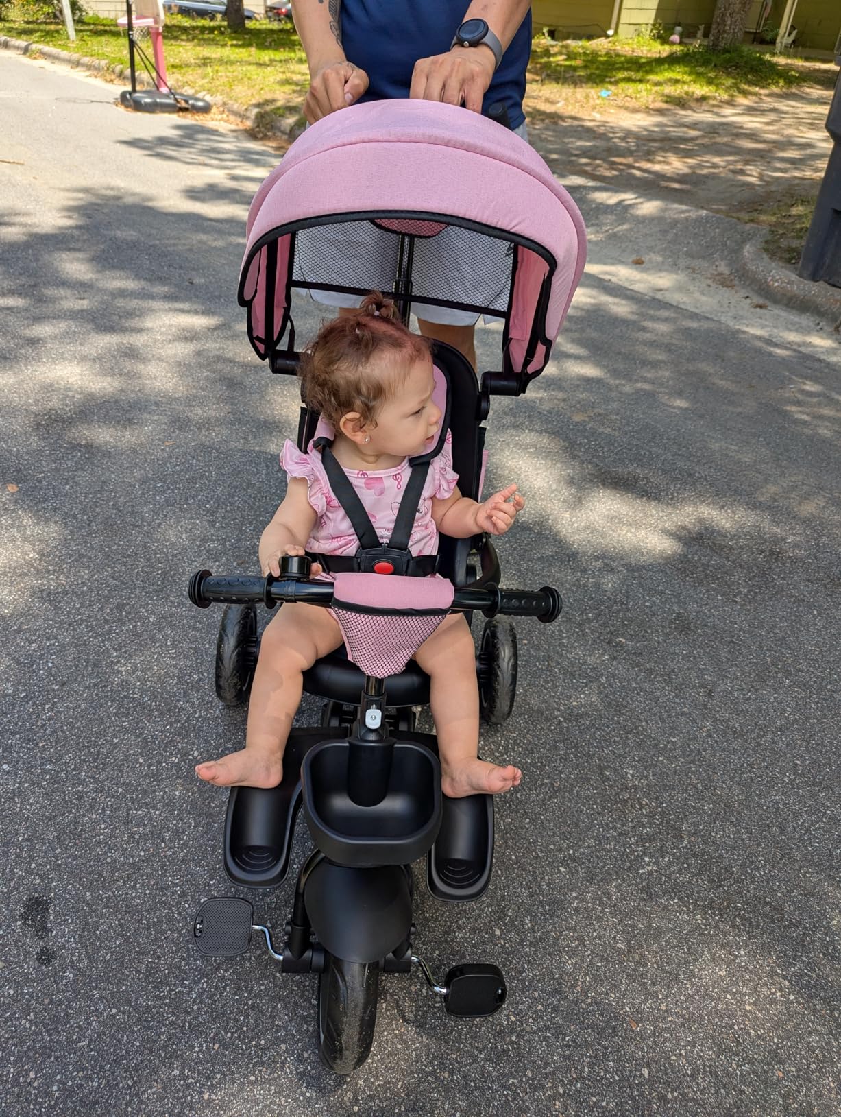 Toddler Tricycle with Push Handle, Folding Trike All-Terrain Wheels | Kids Tricycle with Removable & Adjustable Canopy, 5-Point Harness, Toddler Bike Tricycle for Kids 1-6 Years, Storage Basket customer photo 1
