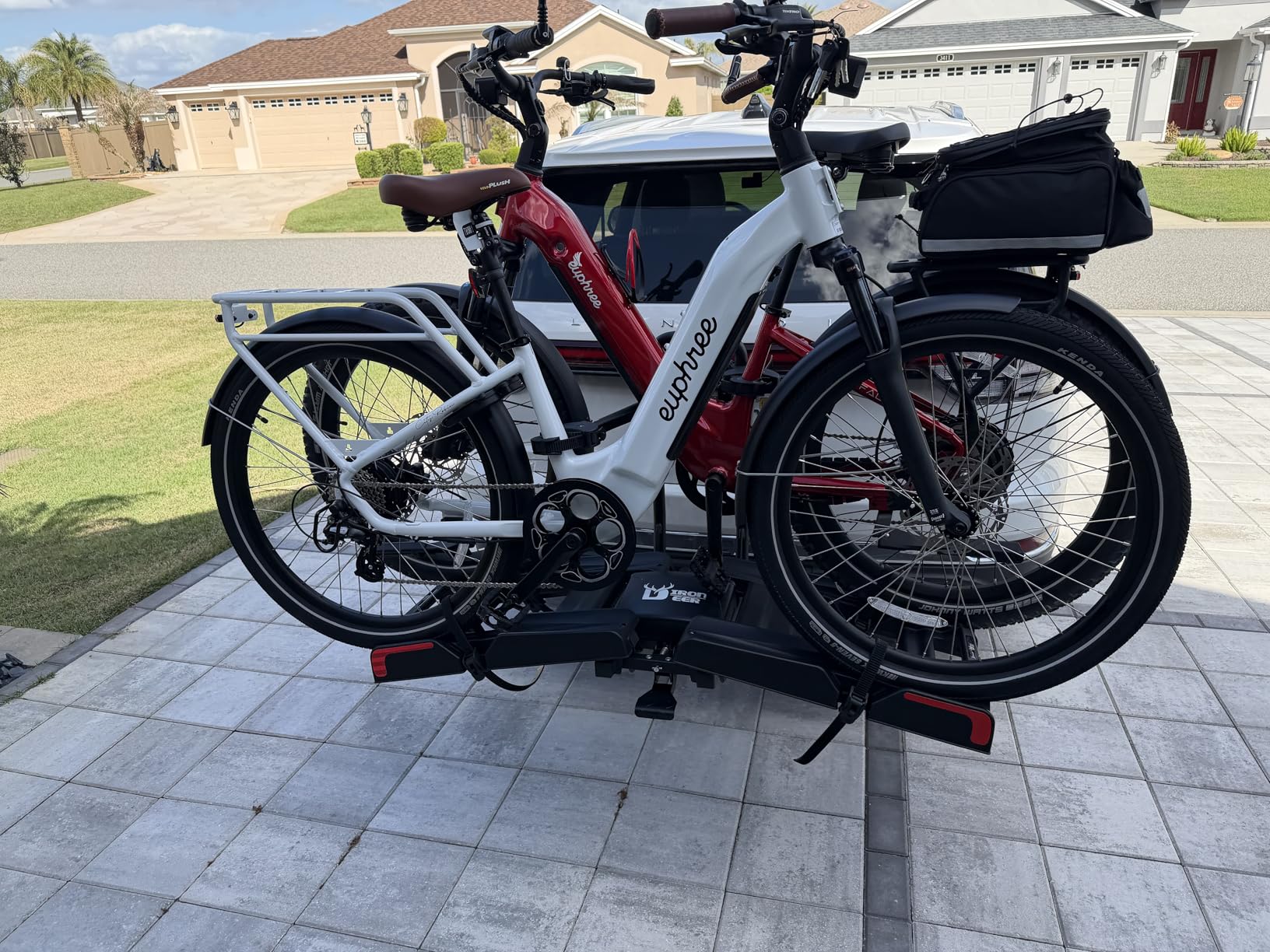 Eco Pro Upgraded 200lbs EBike Rack with Ramp for 2 E-Bikes, Hitch EBike Rack for Cars SUVs Trucks, Foldable Tilting Bike Rack Platform for Tow Hitch 2
