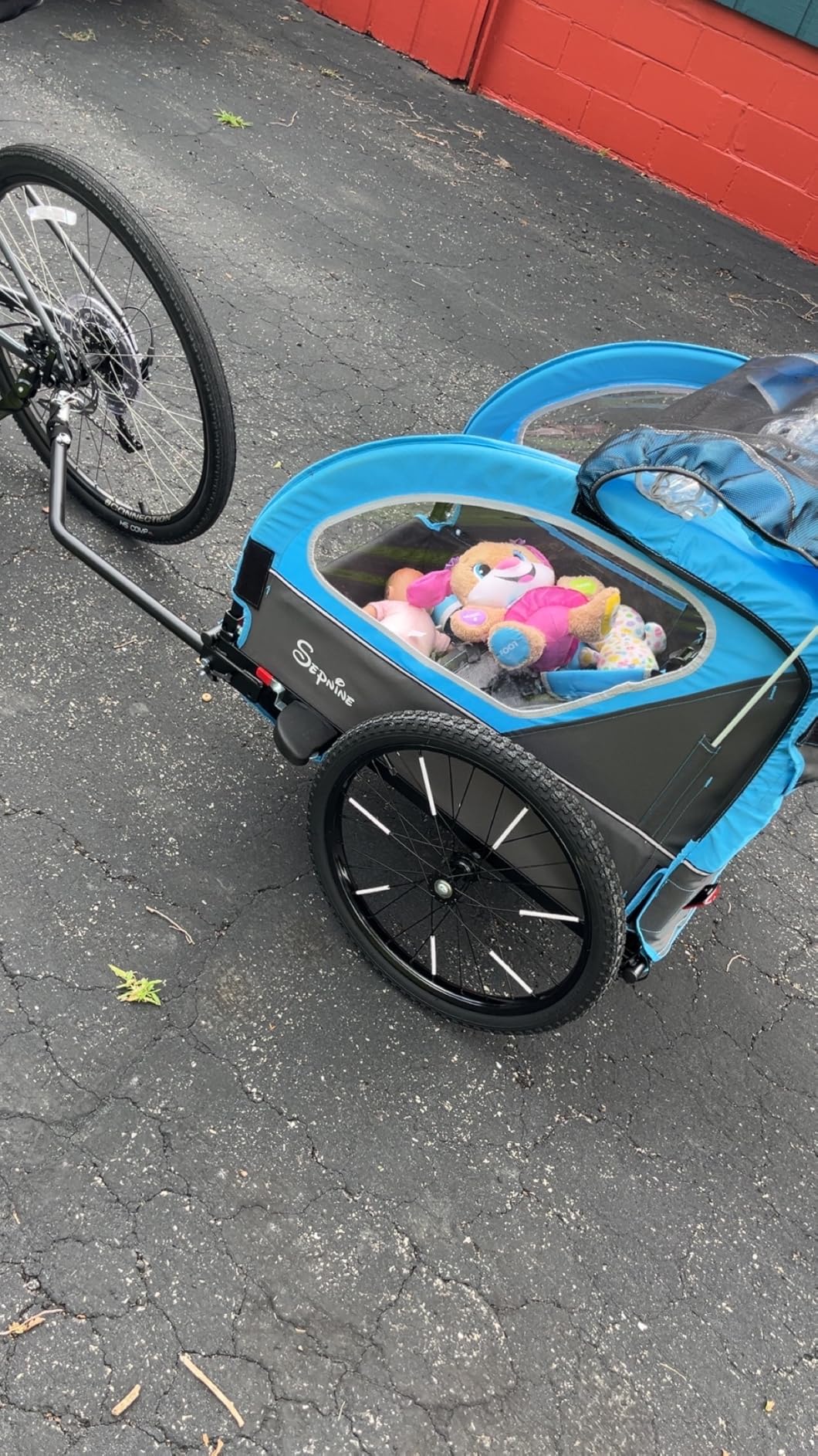Sepnine Kids Bike Trailer, 2 in1 Canopy Carrier Converts to Pushcart Suitable for 1 to 2 Toddlers, Kids, Quick Attach to Bike, Foldable, with 5-Point Harness and Storage Bags customer photo 2