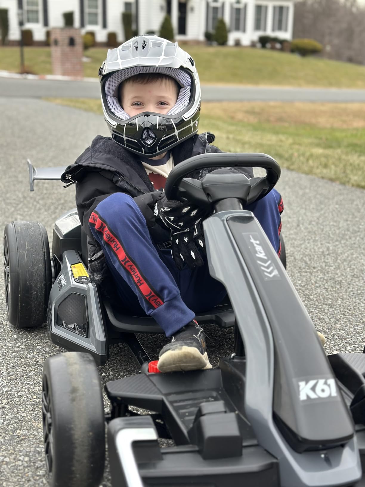 KerryYoo K61 Go Kart Electric Drift Kart with Length Adjustable Seat, 24V Outdoor Ride on Toy with 4 Speed Mode, Crazy Kart for Kids 6-12 Years Old, Fast 300W Motor, 8.5 MPH, Bluetooth - Blue customer photo 1