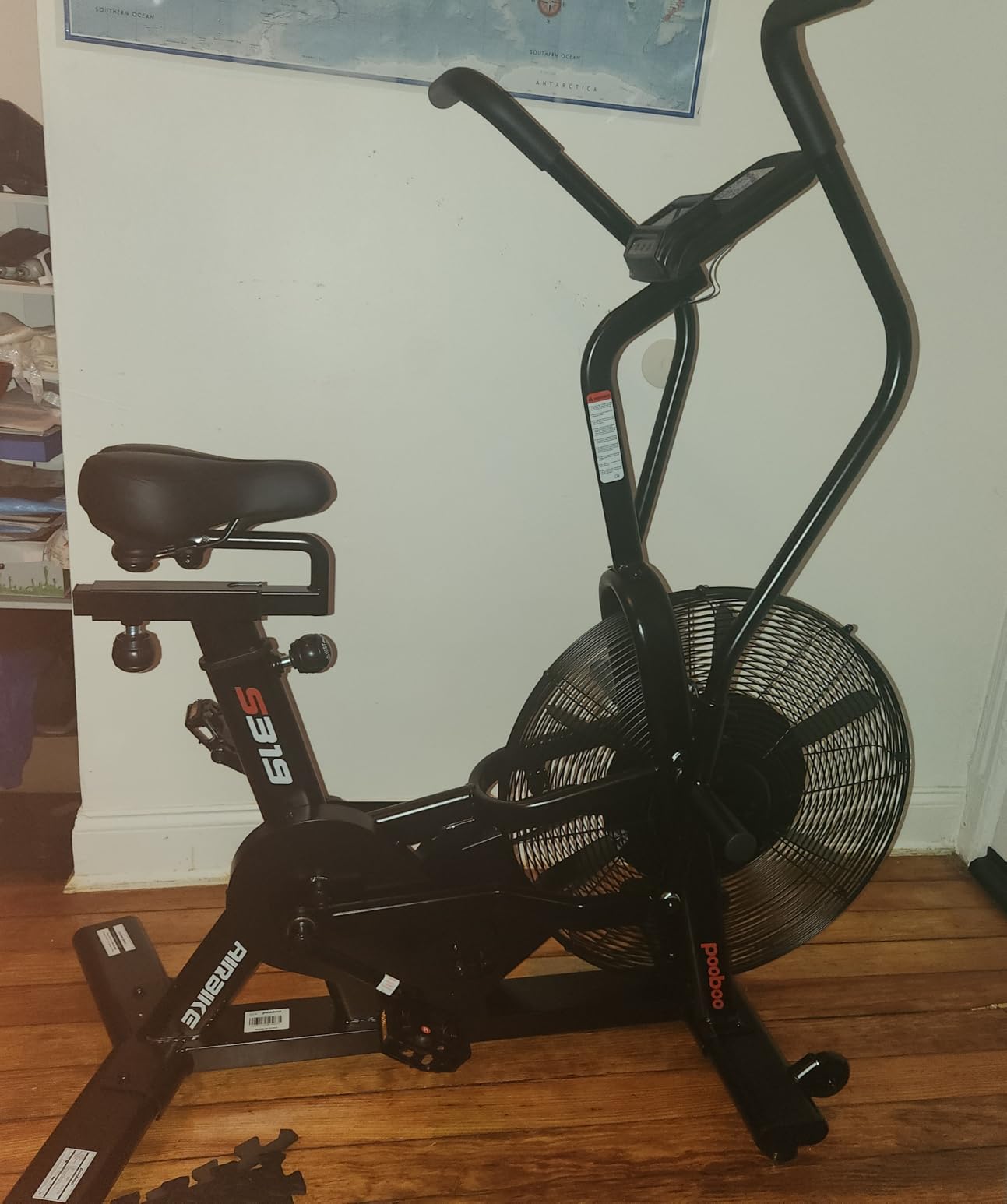 pooboo Air-Resistance Exercise Fan Bike, Air Bike with Dual Action Handlebars & Dual-Layer Transmission System, Stationary Bike with APP Connection for Home Gym HIIT Cardio Full Body Workout customer photo 1