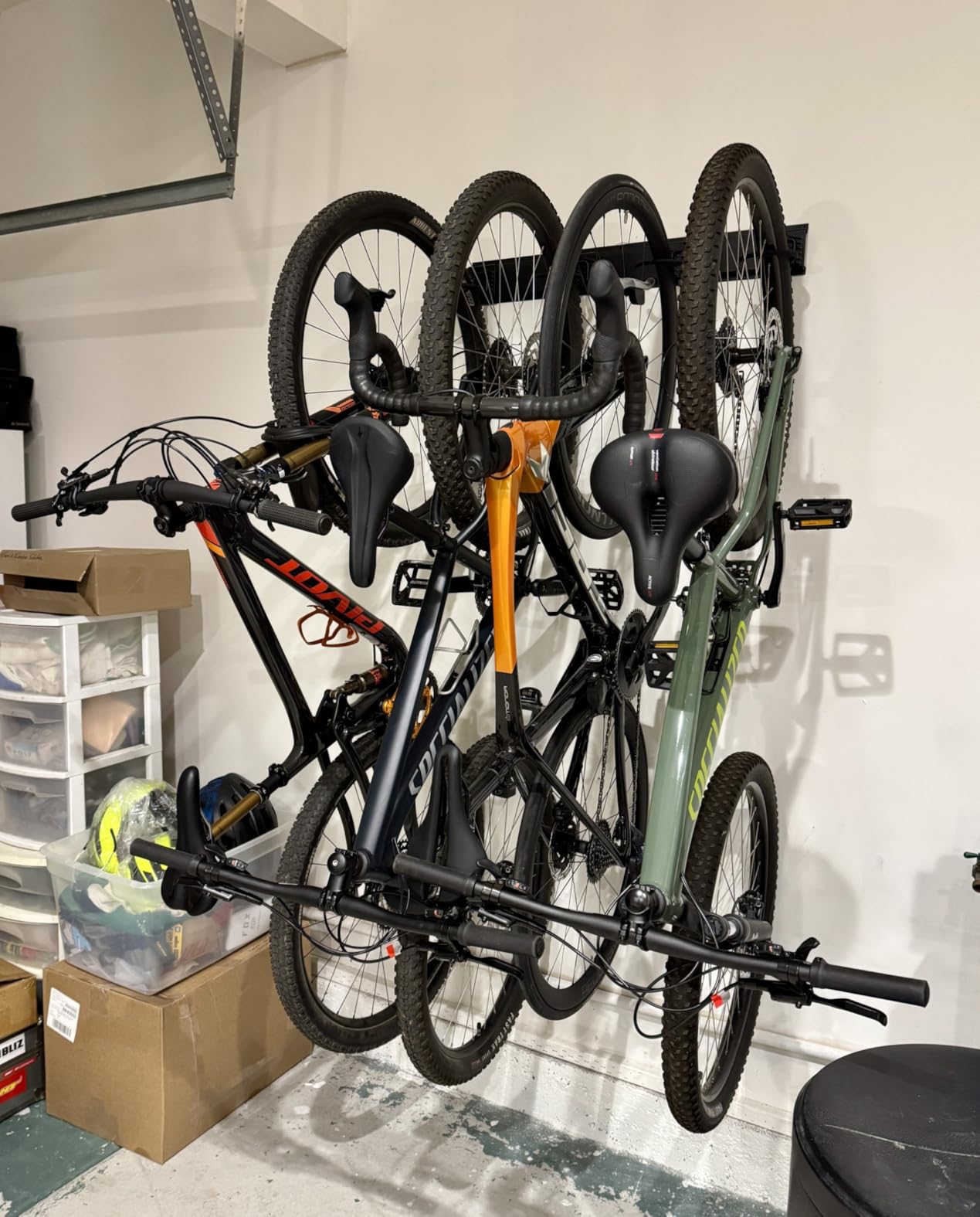 Housolution Bike Storage Rack 64Inch for 6 Bikes + 5 Helmets, Up to 500lbs, Heavy Duty Bike Hangers for Garage, Bike Hooks for Garage, Solid Steel Bicycle Storage, Bike Wall Mount, New Black customer photo 1