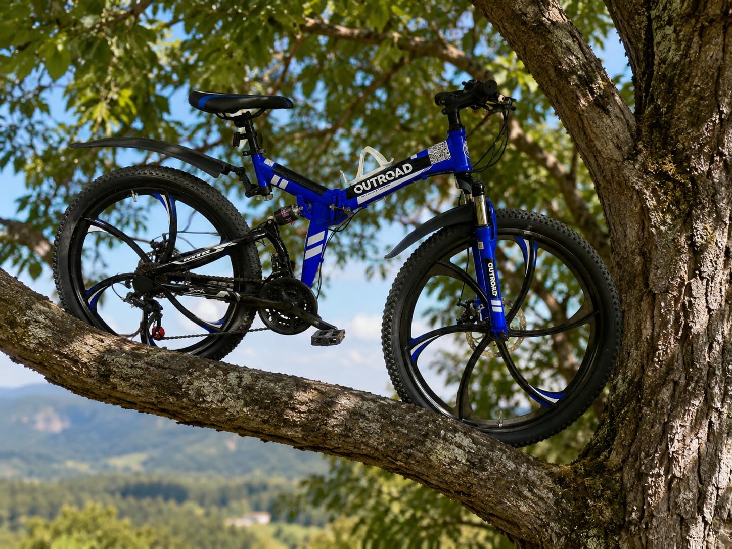 Outroad 26 Inch Folding Mountain Bike, 21 Speed Full Suspension High-Carbon Steel MTB Foldable Bicycle, Dual Disc Brake Non-Slip Folding Bikes for Adults/Men/Women customer photo 2