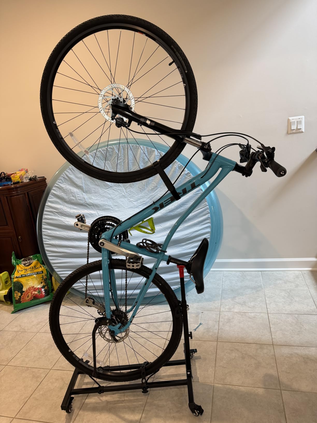 Vertical Bike Stand, Freestanding Space-Saving Bike Rack with Adjustable Height for Wheels Sizes up to 29
