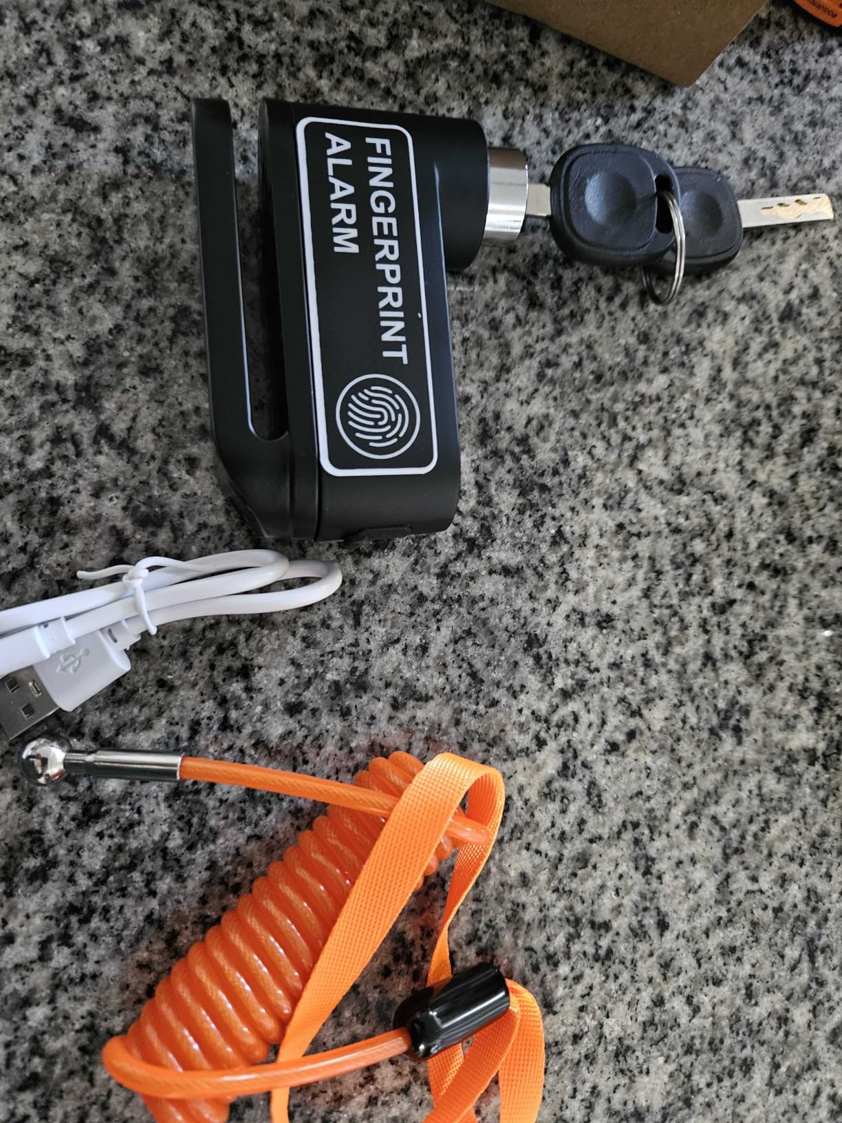 Motorcycle Disc Brake Lock with Alarm, Fingerprint Anti-Theft Motorcycle Lock Rechargeable, 7mm Pin Disc Locks with 5ft Reminder Cable for Motorbike Scooter Bikes customer photo 1