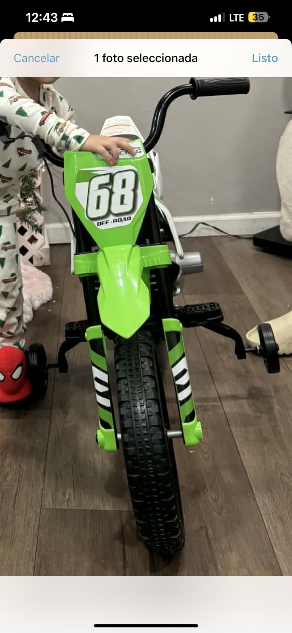12V Electric Kids Motorcycle, Ride on Motorcycle with Twist Grip Throttle, Treaded Tires, Training Wheels, Music, 3.1mph Top Speed, Ages 3-6 Years Old, Green customer photo 1