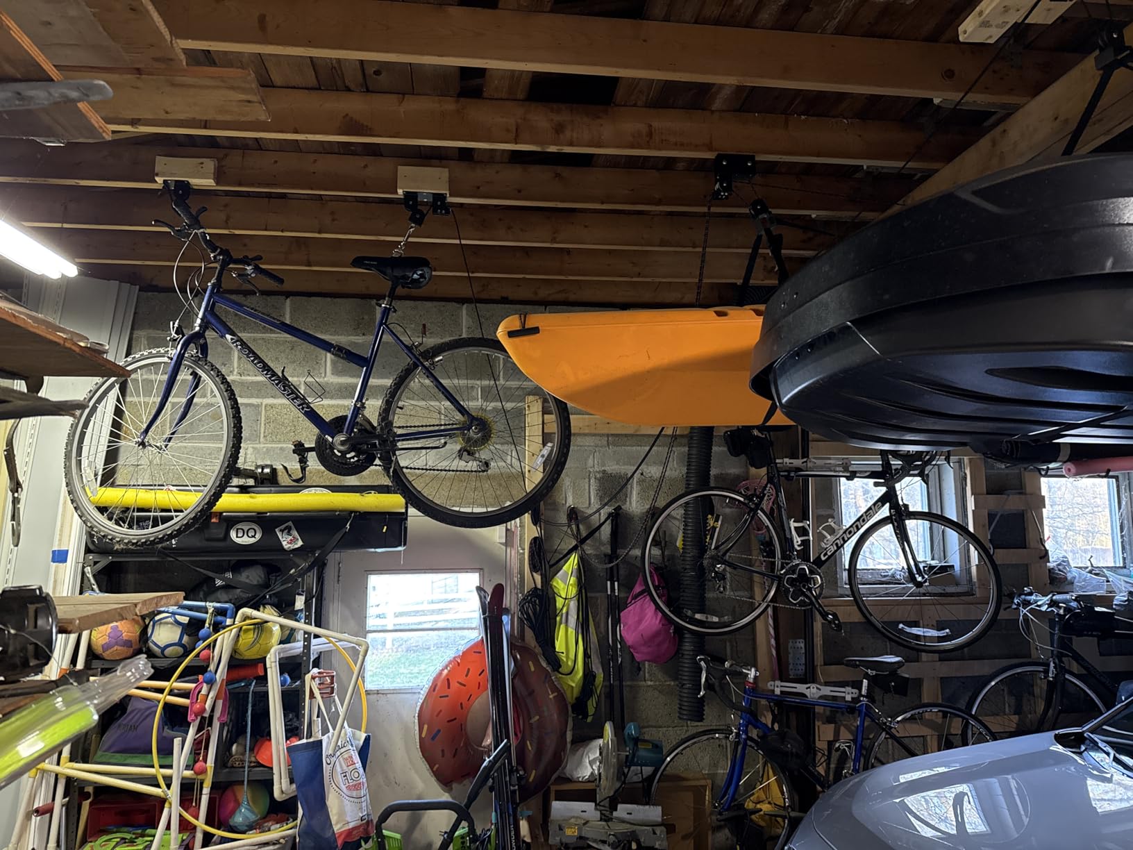 TRUSOON Bike Hoist, Heavy Duty Ebike Lift Pulley System for Garage Ceiling Overhead Storage for Bicycle, Ladders, Snowboard, Holds Up to 85 lbs Capacity, Fit 10-16 Foot High Ceilings customer photo 2