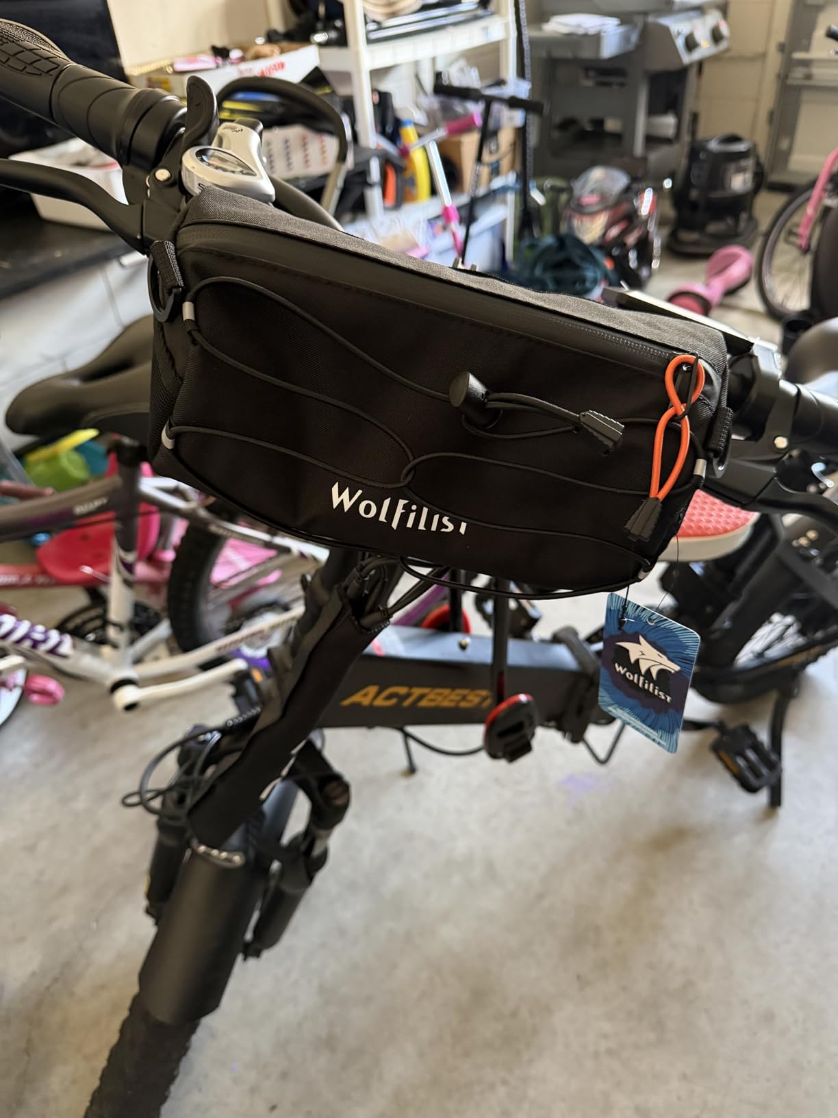 WOLFILIST Multifunctional Bike Handlebar Bag - 2.4L Waterproof Bike Frame Front Pouch, Convertible Handlebar to Crossbody Sling Bag customer photo 2