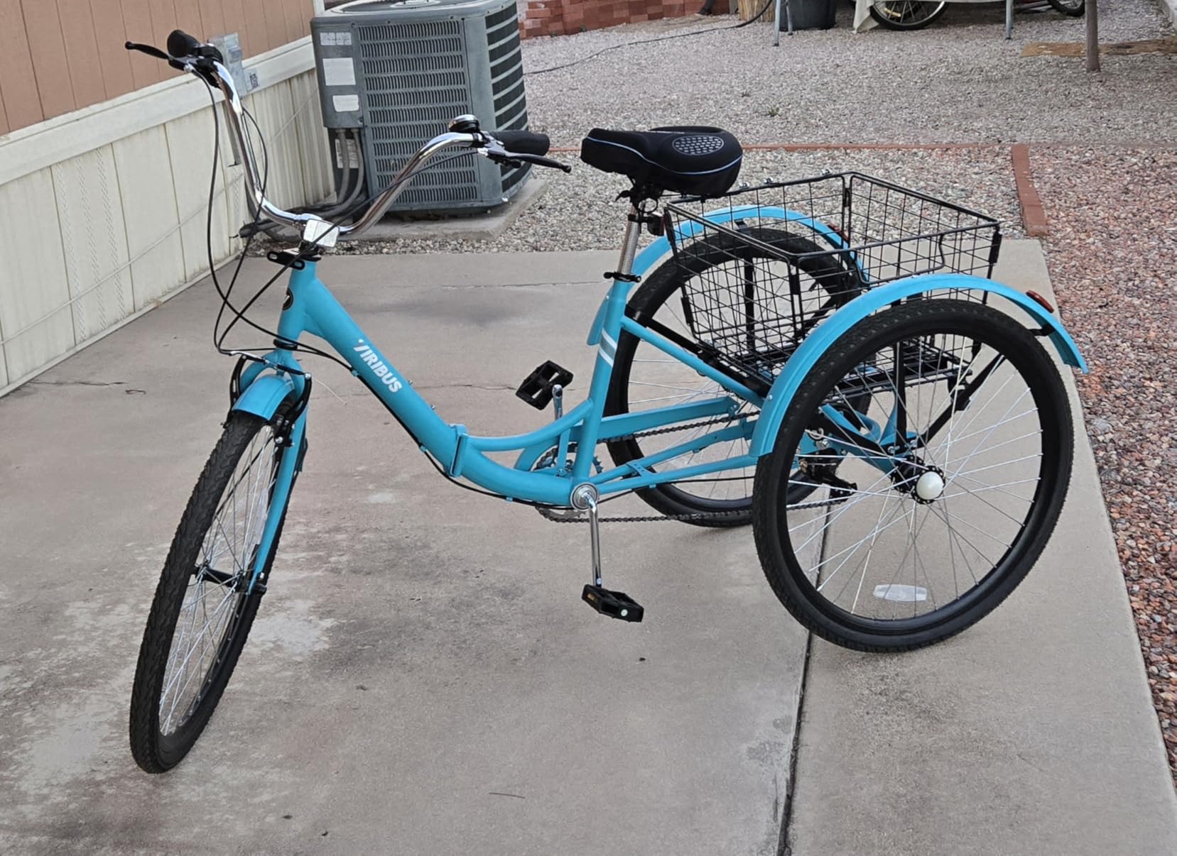 VIRIBUS Folding Tricycle for Adults, 7 Speed Foldable Adult Tricycle with Removable Wheeled Basket, Folding 3 Wheel Bikes for Women Men Seniors 24 26 inch, Collapsible Three Wheeler Trike 330 LB. customer photo 1
